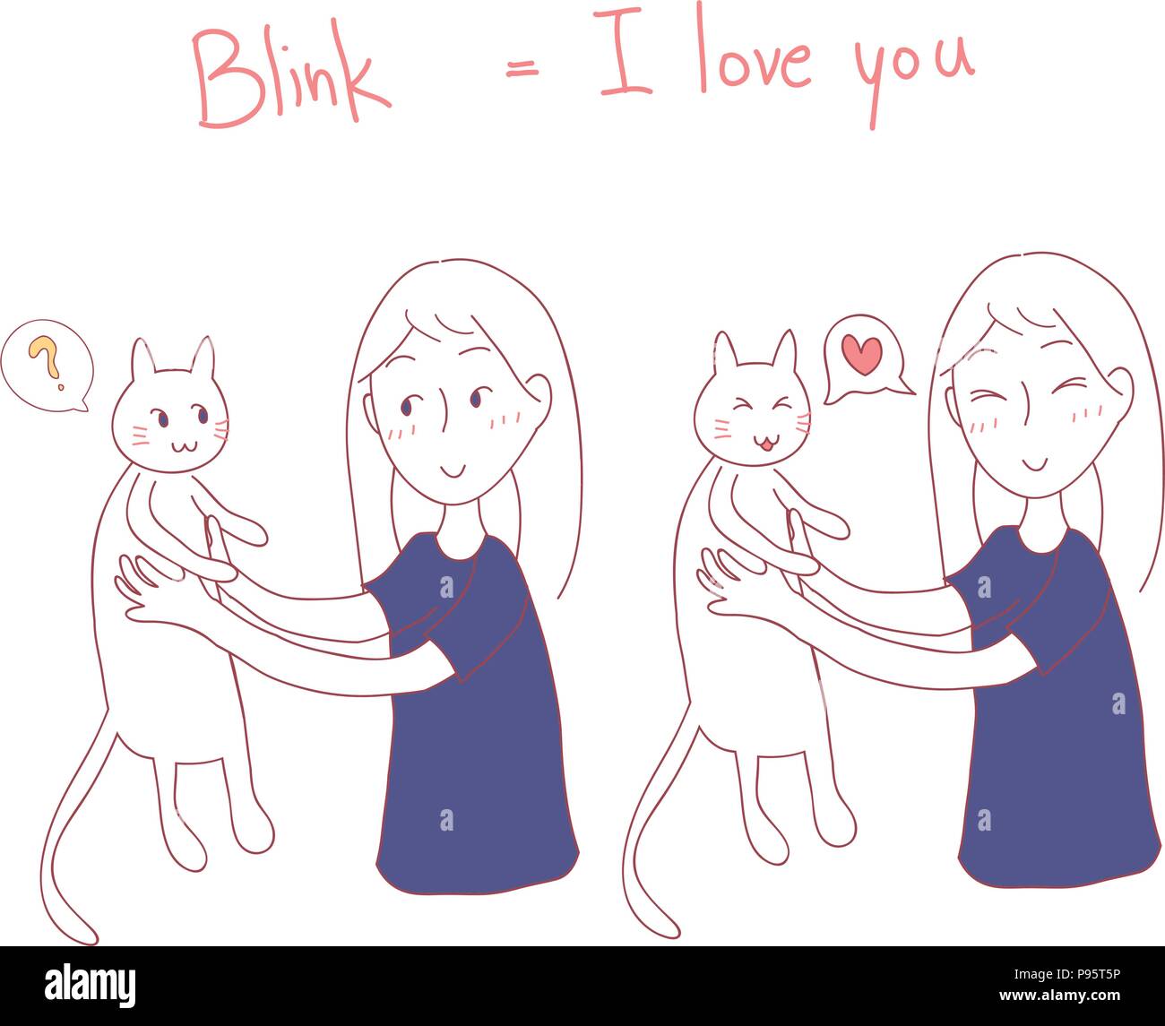 Mädchen Blinken, Cat. Ich liebe dich in Cat Sprache. Vector Illustration. auf weißem Hintergrund. Stock Vektor