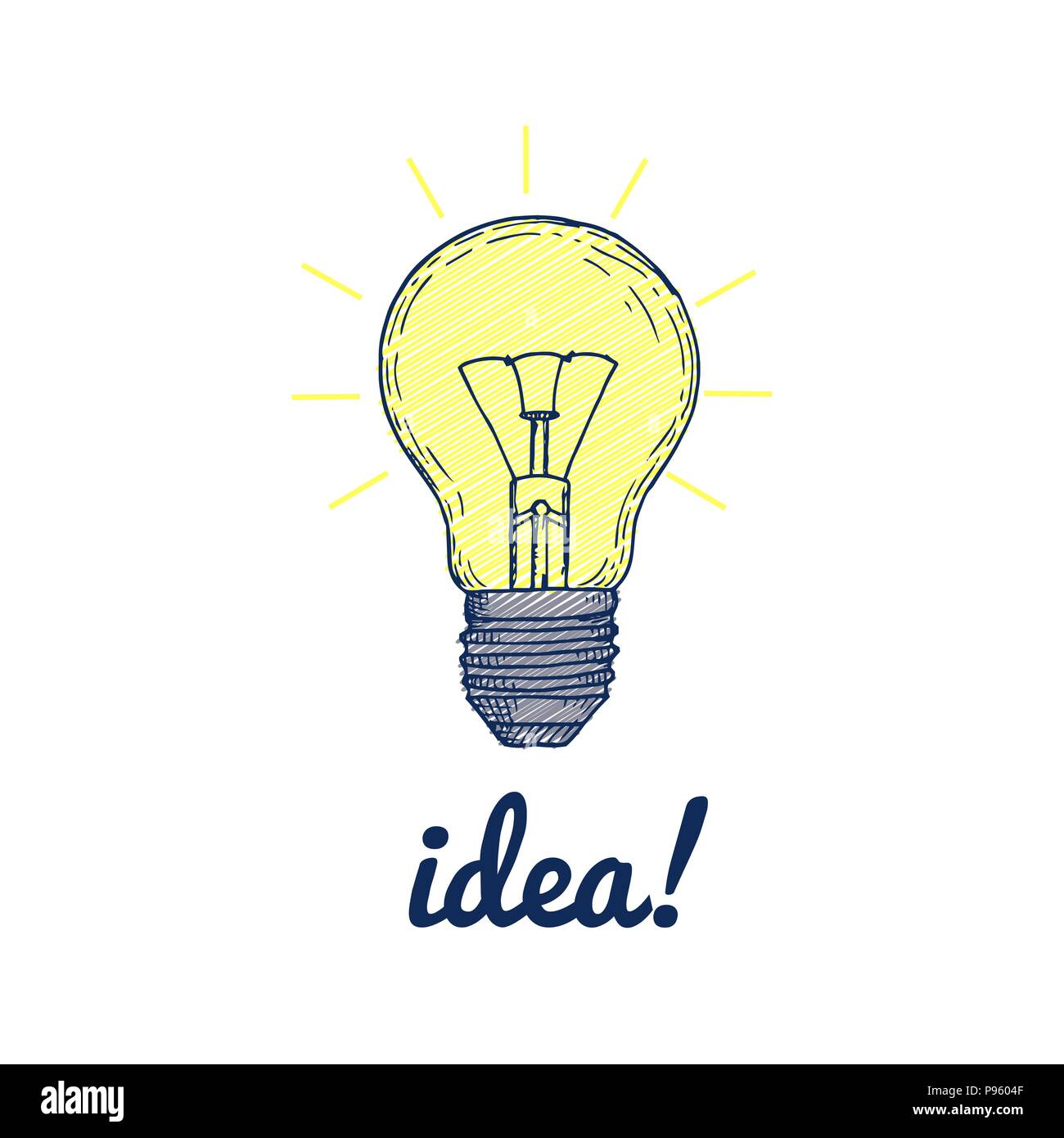 Die Glühlampe mit Beschriftung Idee gezeichnet Stock-Vektorgrafik - Alamy
