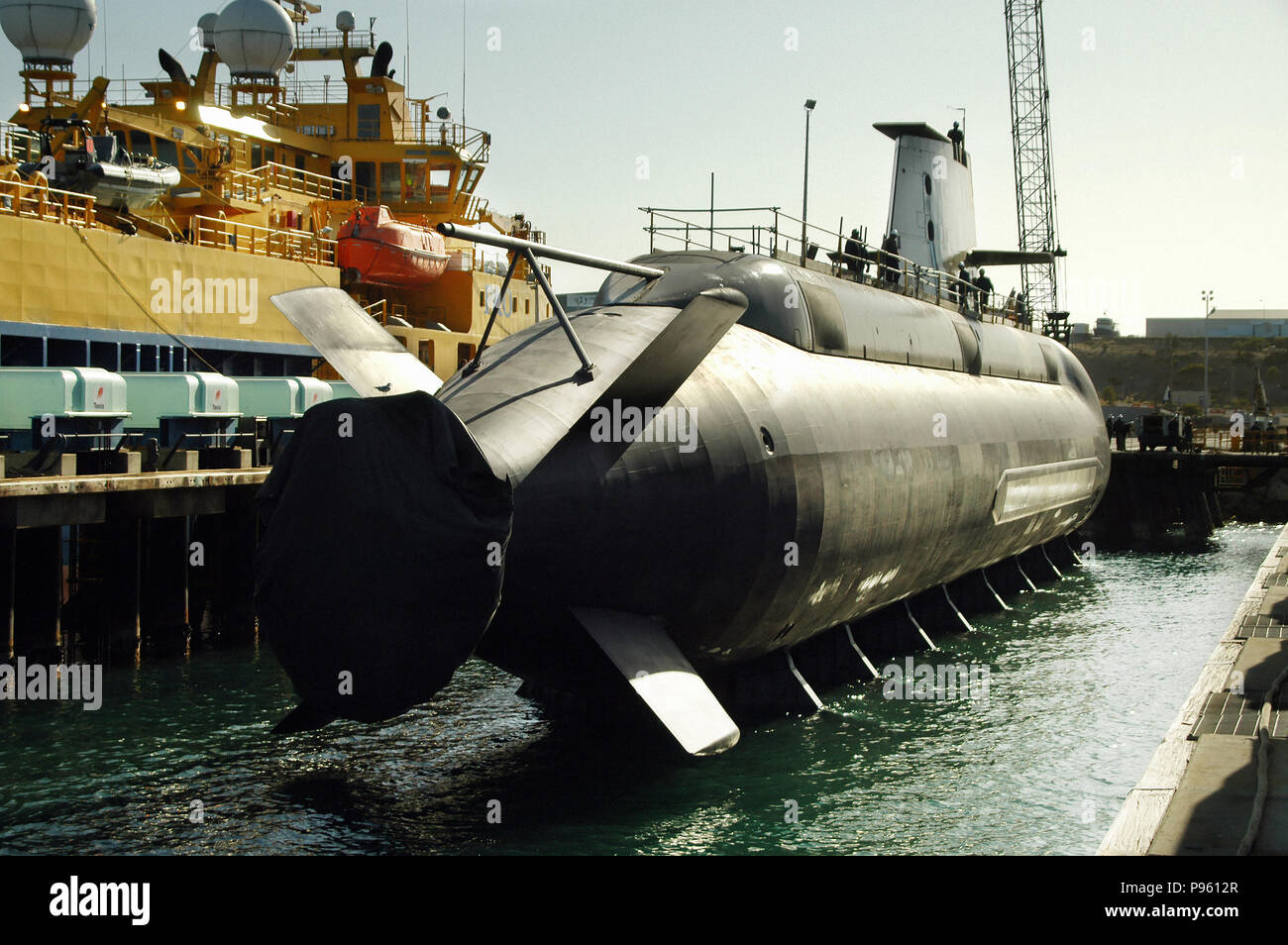 Der Royal Australian Navy Collins klasse u-Boot HMAS Rankin, auf Synchro lift Slipway. Stockfoto