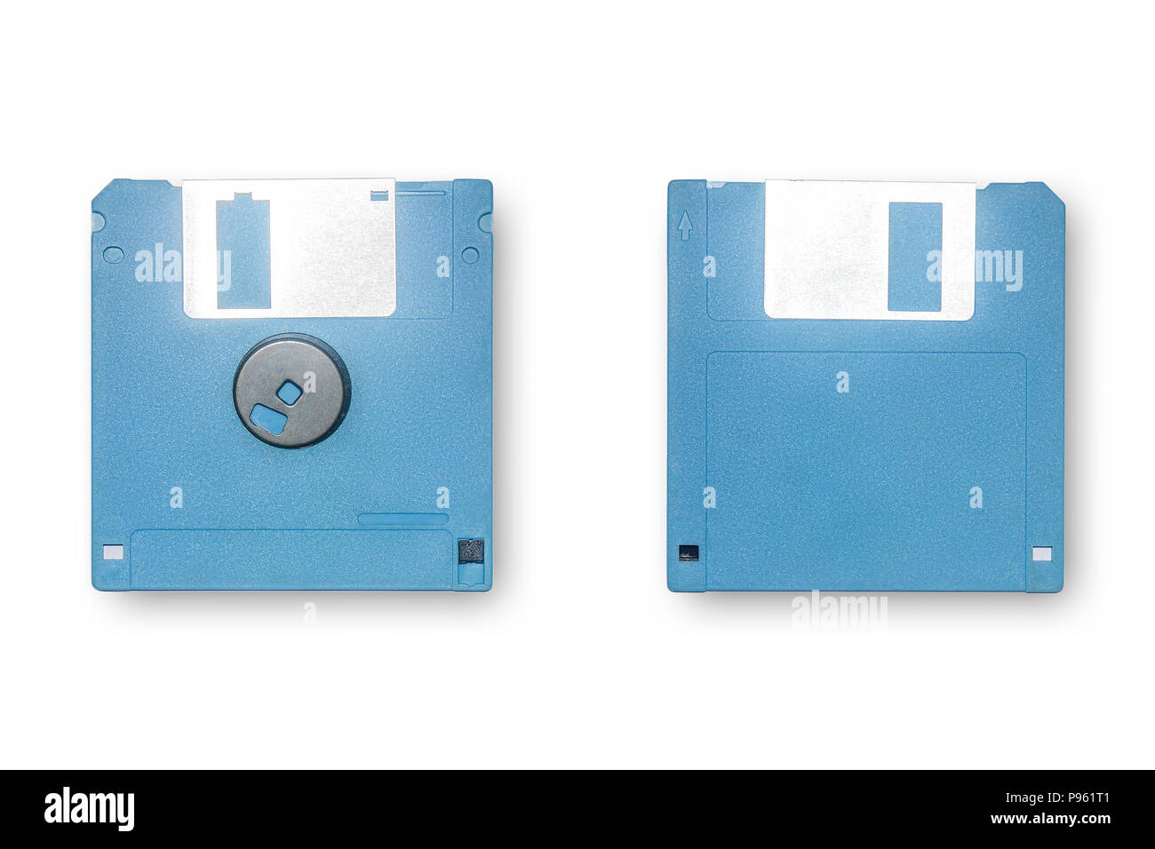 Diskette ist die Ausrüstung, die für die Speicherung von Daten verwenden, Floppy Disk Storage Informationen auf weißem Hintergrund für isoliert, alte Geräte für transfe Stockfoto