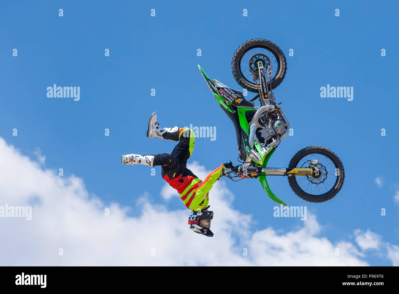 Goodwood, West Sussex, UK, 14. Juli 2018. Freestyle Motocross am Gas arena Goodwood Festival der Geschwindigkeit. © Tony Watson/Alamy leben Nachrichten Stockfoto