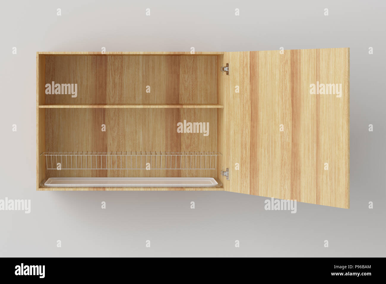 Kuche Aus Holz Wandschrank Mit Geschirrabtropfer Auf Weisse Wand Isoliert Beschneidungspfad Gehoren 3d Rendering Stockfotografie Alamy
