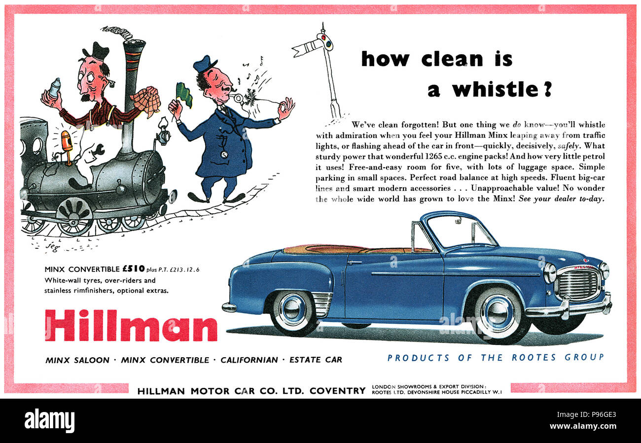 1954 britischen Werbung für die Hillman Minx Motor Car. Stockfoto