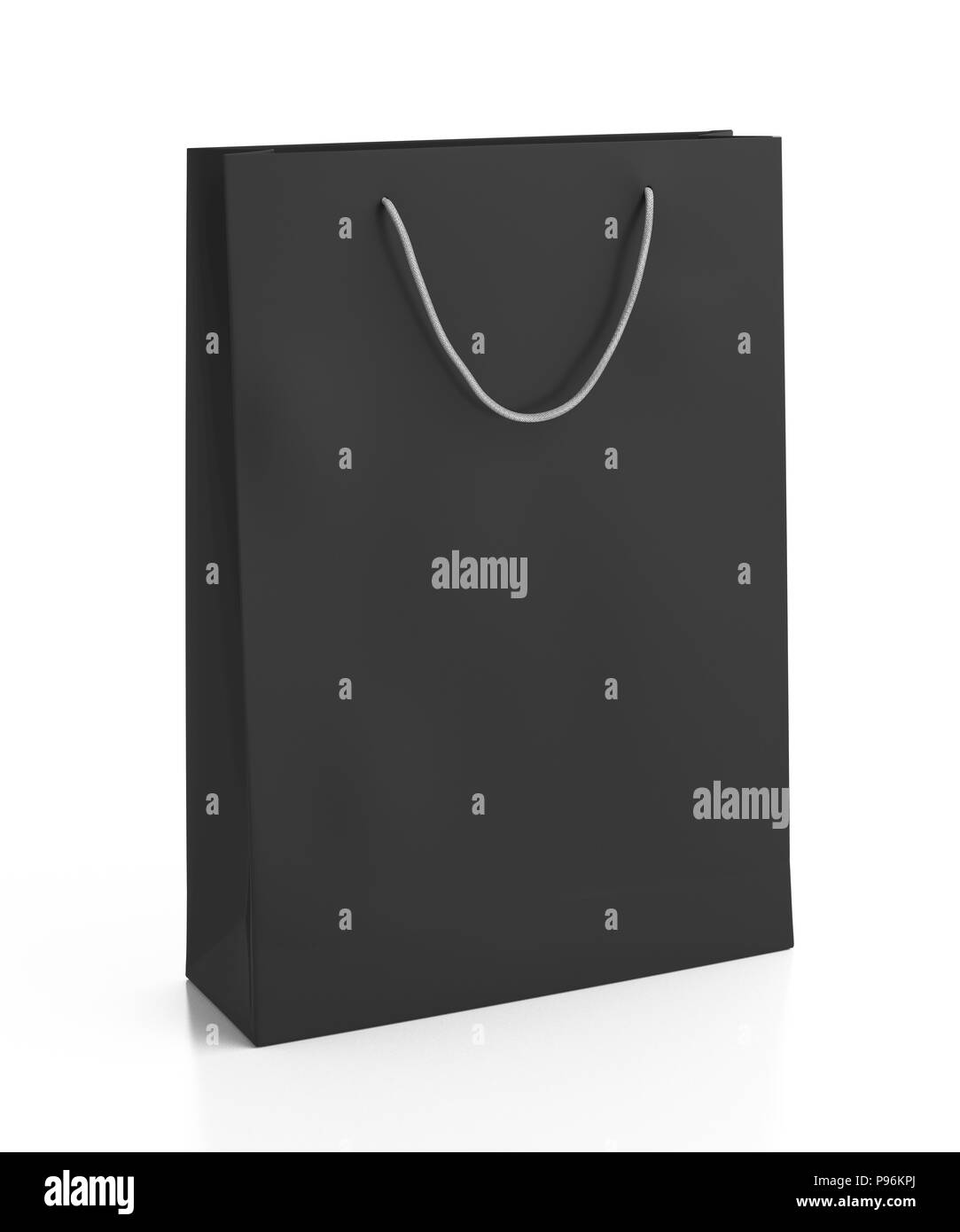 Leeren schwarzen Papier Shopping Bag auf weißem Hintergrund. Isolierte gehören Freistellungspfad 3D-Render. Stockfoto