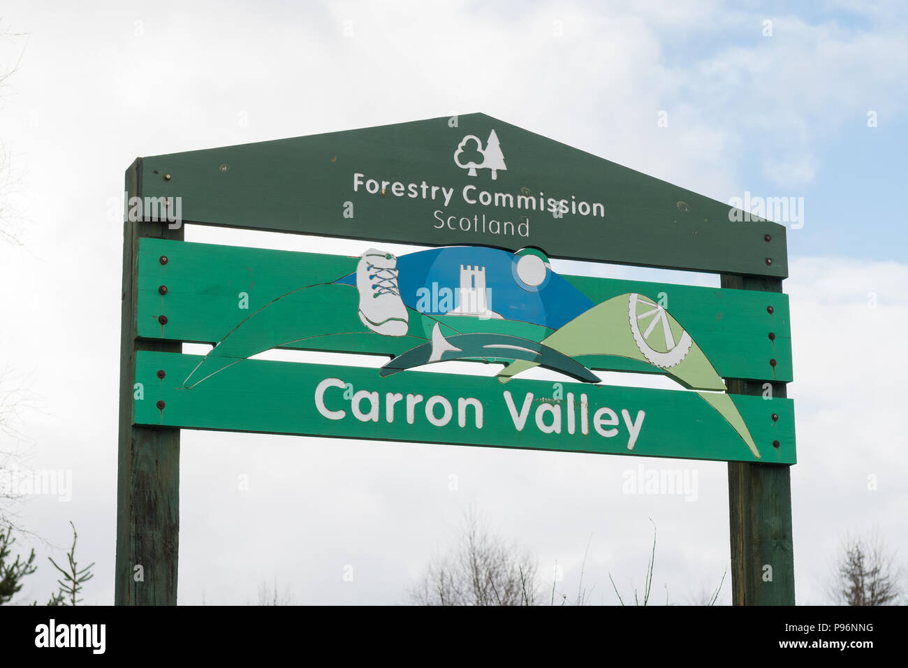 Carron Valley Forestry Commission Scotland unterzeichnen, Carron Valley, Stirling, Schottland, UK Stockfoto