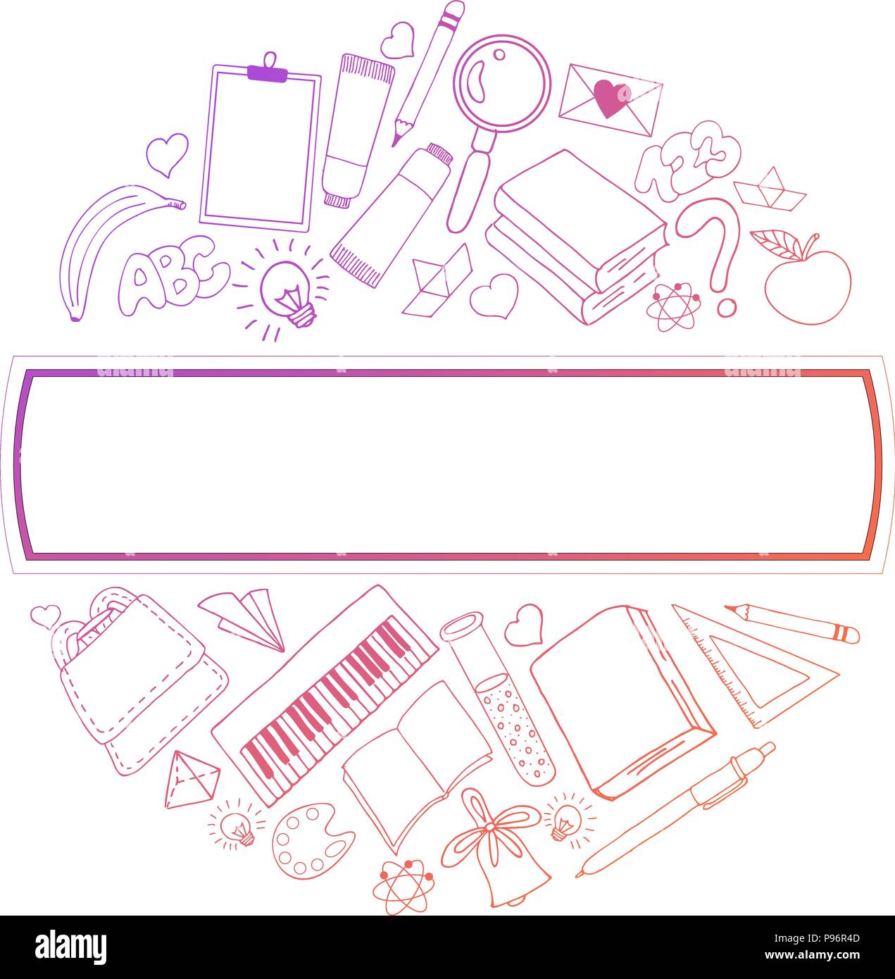 Zeile für Symbole der Bildungsprozess, Musik, Sport, Fernunterricht, grundlegenden und elementaren Studie, Wissenschaft, kreativen Prozess, Universität und Kurse. Stock Vektor
