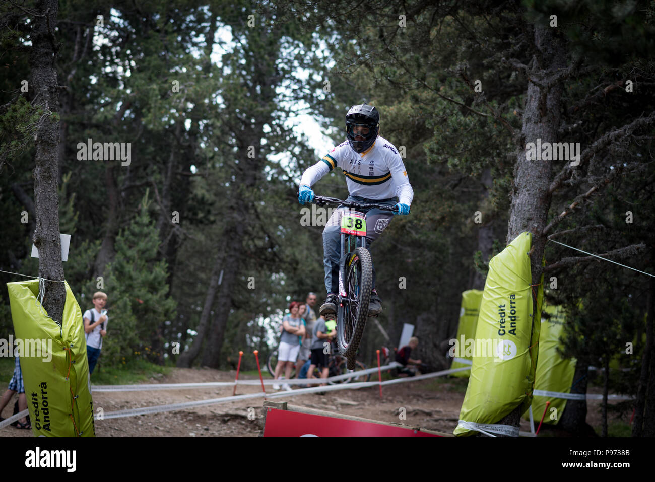 14 DE JULIO DE 2019 EN VALLNORD, La Massana, Andorra. COPA DEL MUNDO UCI DE MONTAIN BIKE DOWNHILL 2019 Stockfoto