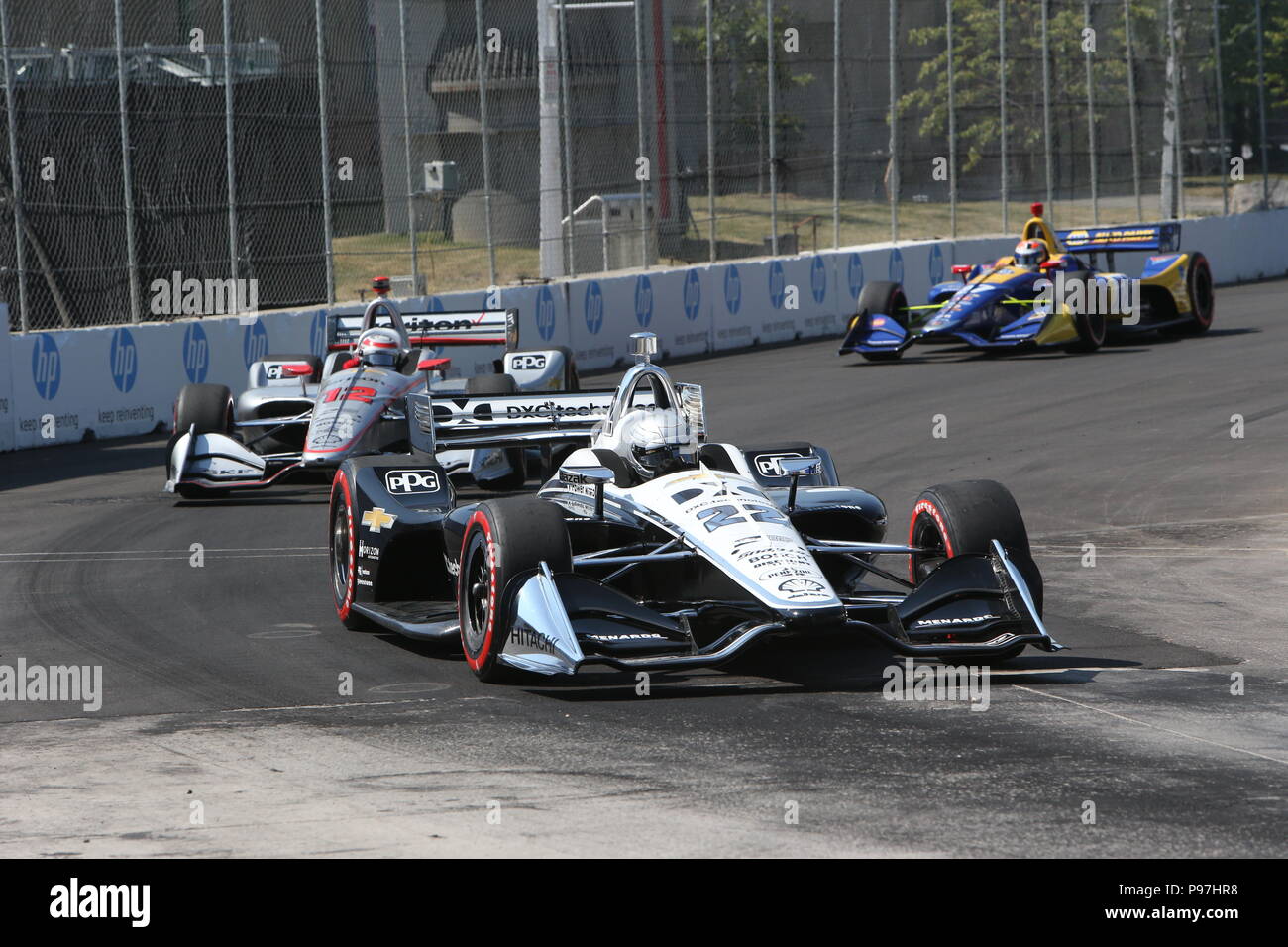 Toronto, Kanada. 15. Juli 2018. ToroDay 3 am Honda Indy in Toronto, Ontario, Kanada. Scott Dixon (9) gewinnt das Honda Indy nach führenden für 49 Runden. Simon Pagenaud (22) 2. und Robert Wickens (6) beendet 3. Credit: Lukas Durda/Alamy leben Nachrichten Stockfoto Toronto, Kanada. 15. Juli 2018. ToroDay 3 am Honda Indy in Toronto, Ontario, Kanada. Scott Dixon (9) gewinnt das Honda Indy nach führenden für 49 Runden. Simon Pagenaud (22) 2. und Robert Wickens (6) beendet 3. Credit: Lukas Durda/Alamy leben Nachrichten Stockfoto