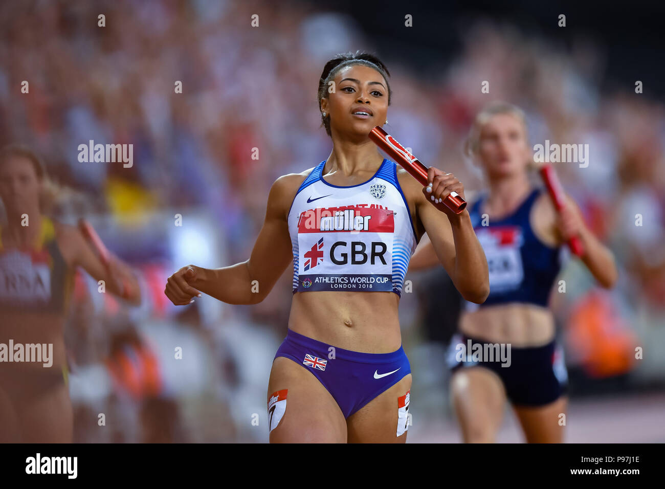 Shannon Hylton (GBR) in den Frauen die 4 x 100 m Staffel Während der Leichtathletik WM in London 2018 London Stadion am Sonntag, den 15. Juli 2018. LONDON, ENGLAND. Credit: Taka G Wu Stockfoto