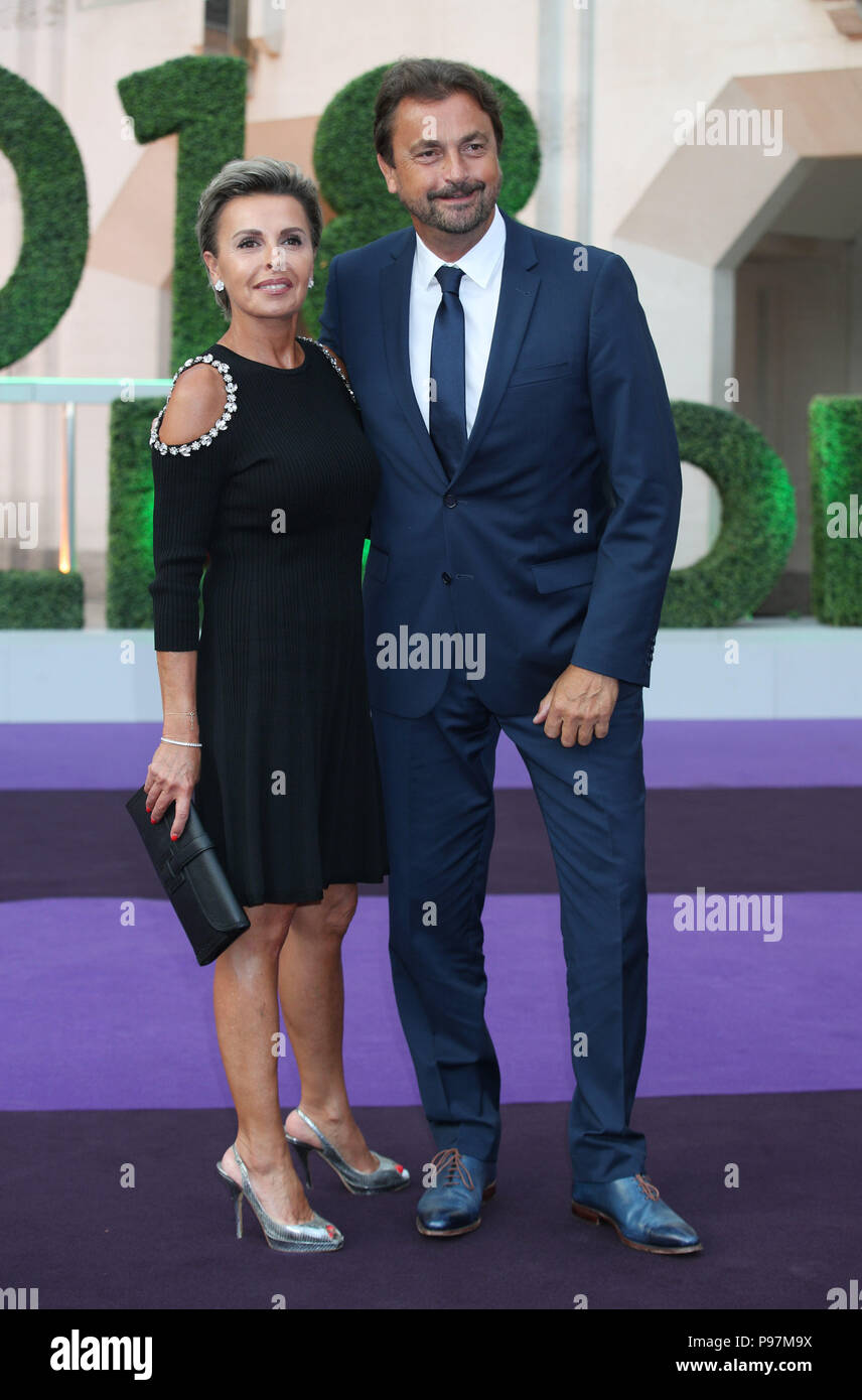 Der ehemalige französische Tennisspielerin Henri Leconte und seine Frau Florentine Leconte kommen an der Champions" Abendessen in der Guildhall in London ist. Stockfoto