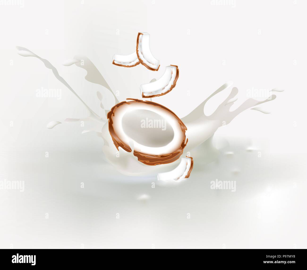 Coconut Geschmack Milchshake auf Cremigem, milchig Hintergrund Stock Vektor