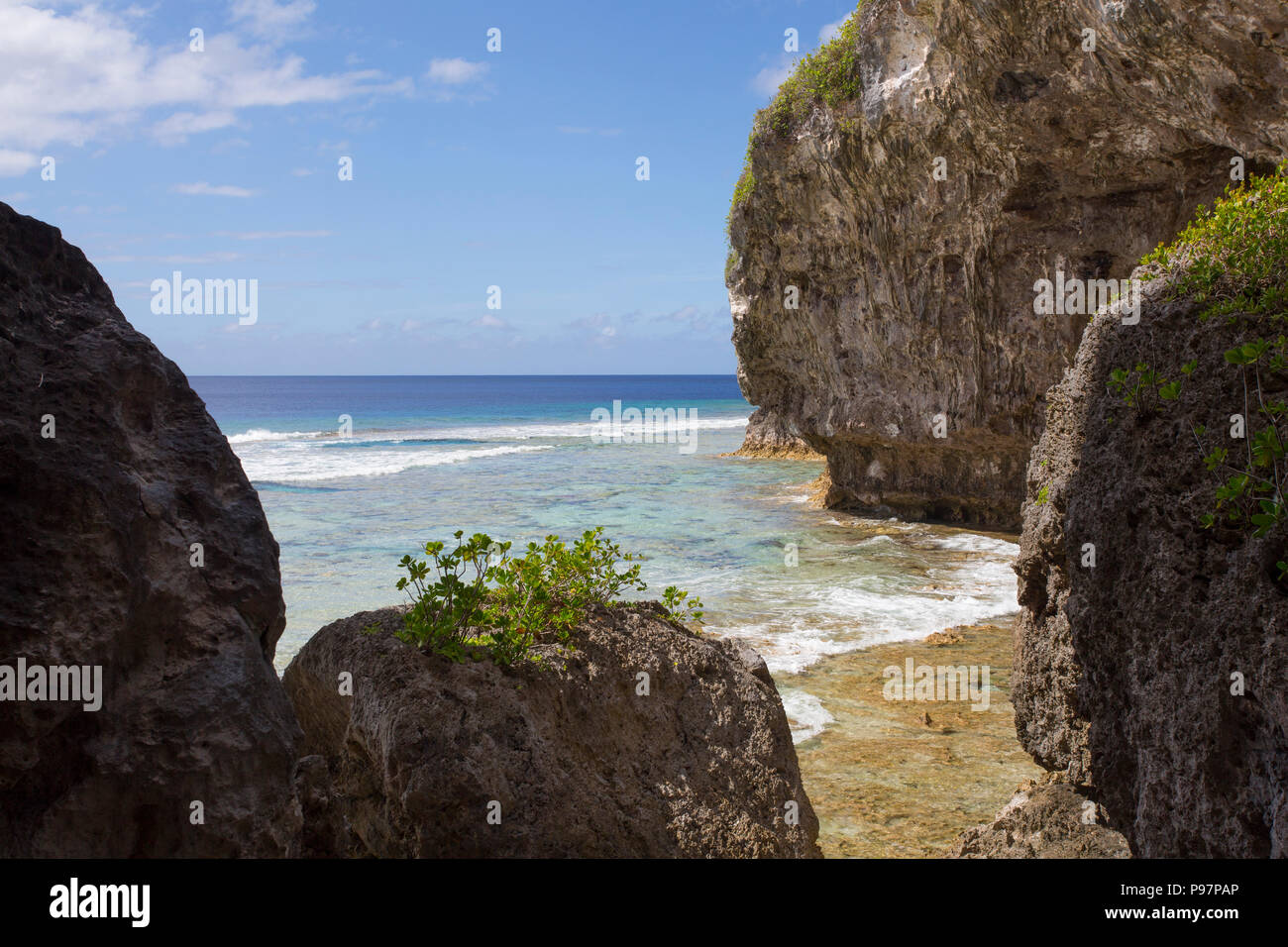 Niue Küste, einsamen Strand Stockfoto