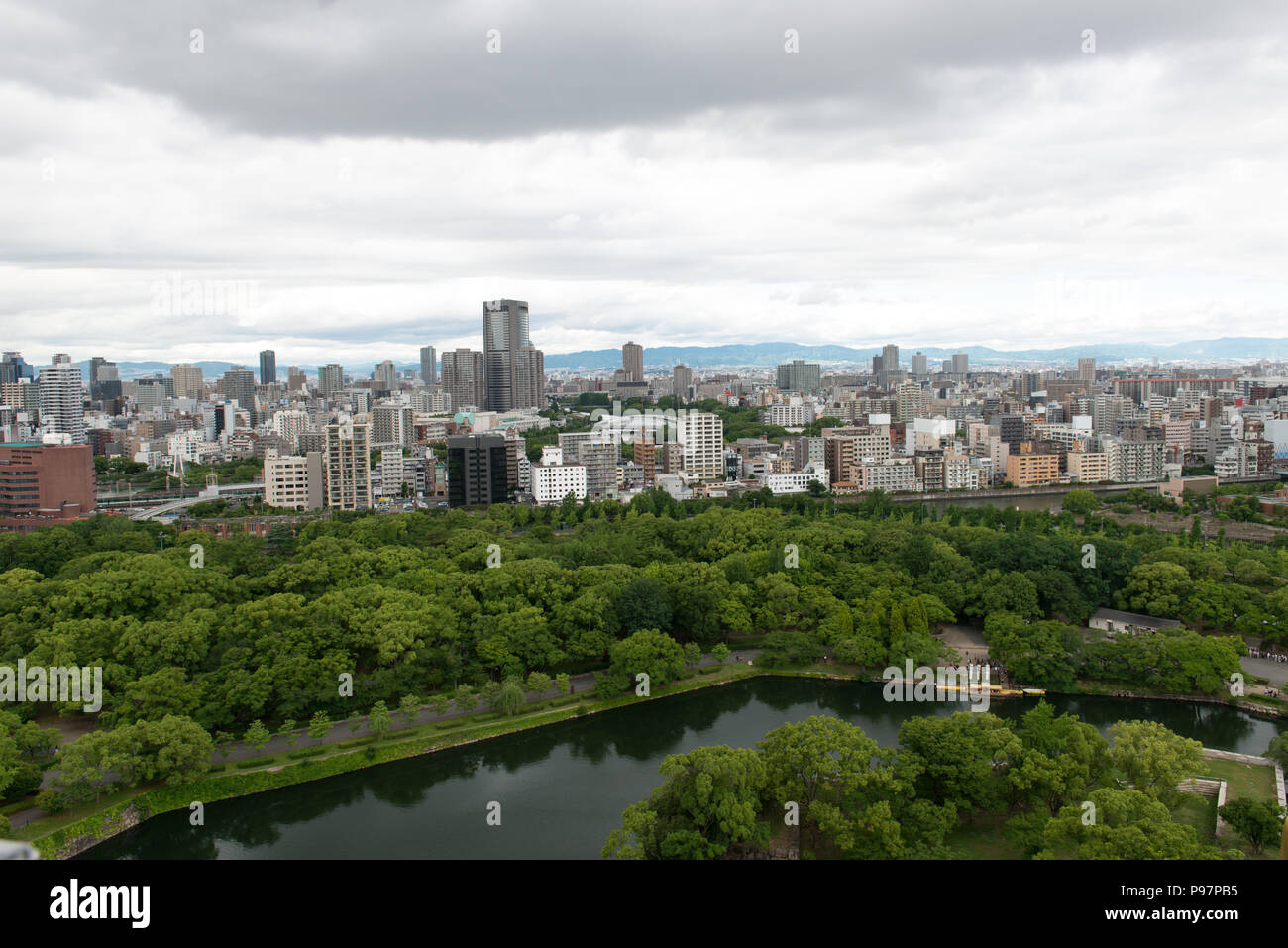 Luftaufnahme der Stadt Osaka von der Burg Osaka Stockfoto