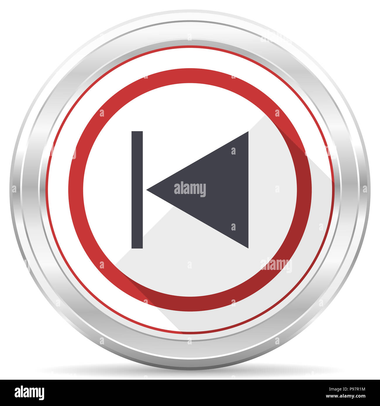 Zurück silber metallic Chrom Grenze runde Web Symbol auf weißem Hintergrund Stockfoto
