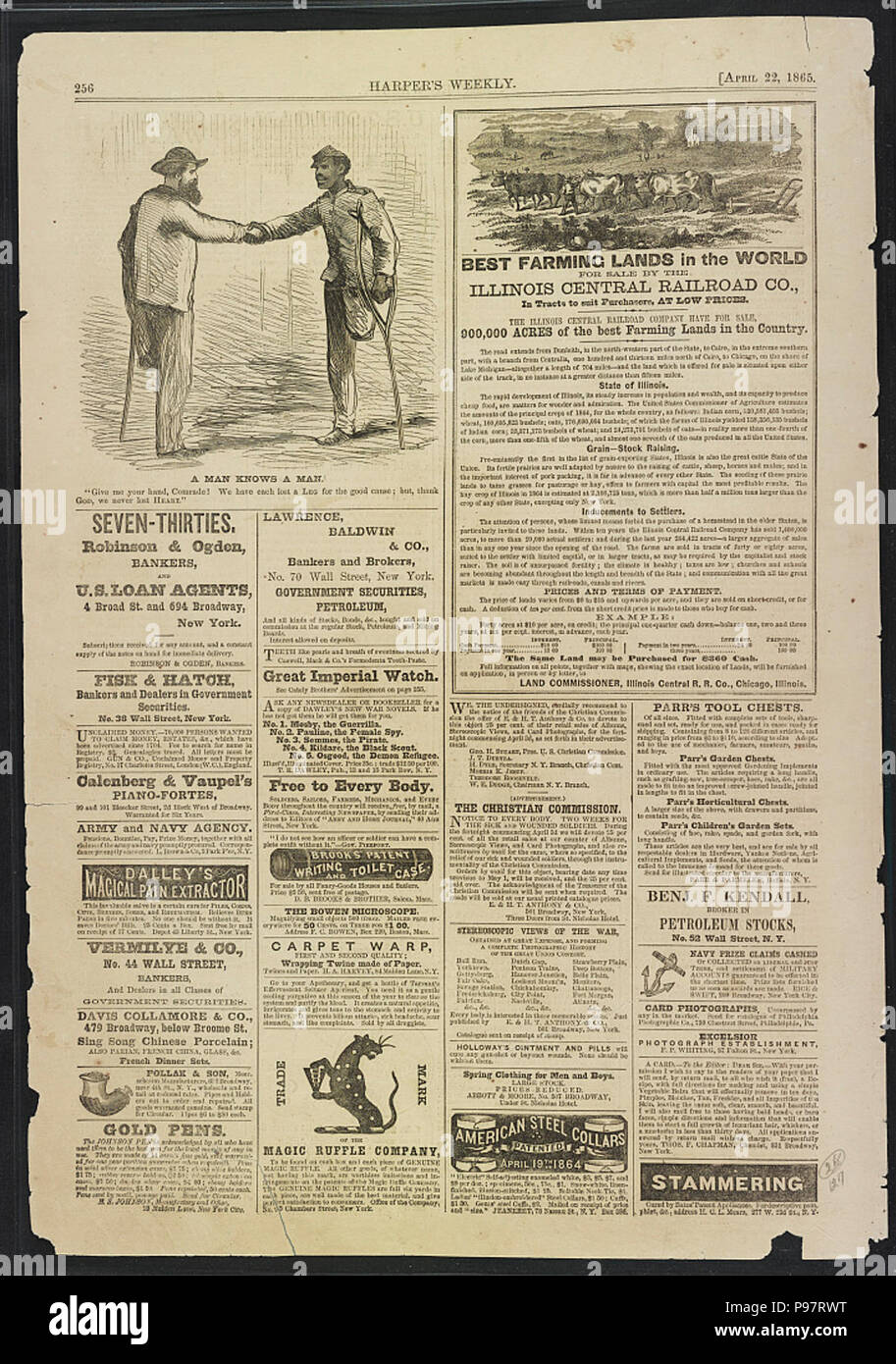 Ein Mann weiß, dass ein Mann "Gib mir Deine Hand, Genosse! Wir haben jeder verlor ein Bein für eine gute Ursache; aber, Gott sei Dank, nie verloren Herz." Stockfoto