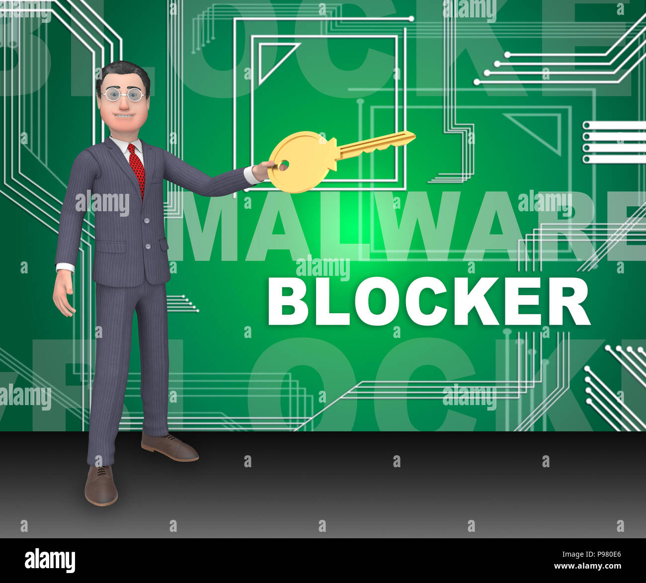 Malware Blocker Website Trojaner Schutz 3D Rendering zeigt Sicherheit gegen lästige Bösartige Internet Viren und Trojanern Stockfoto