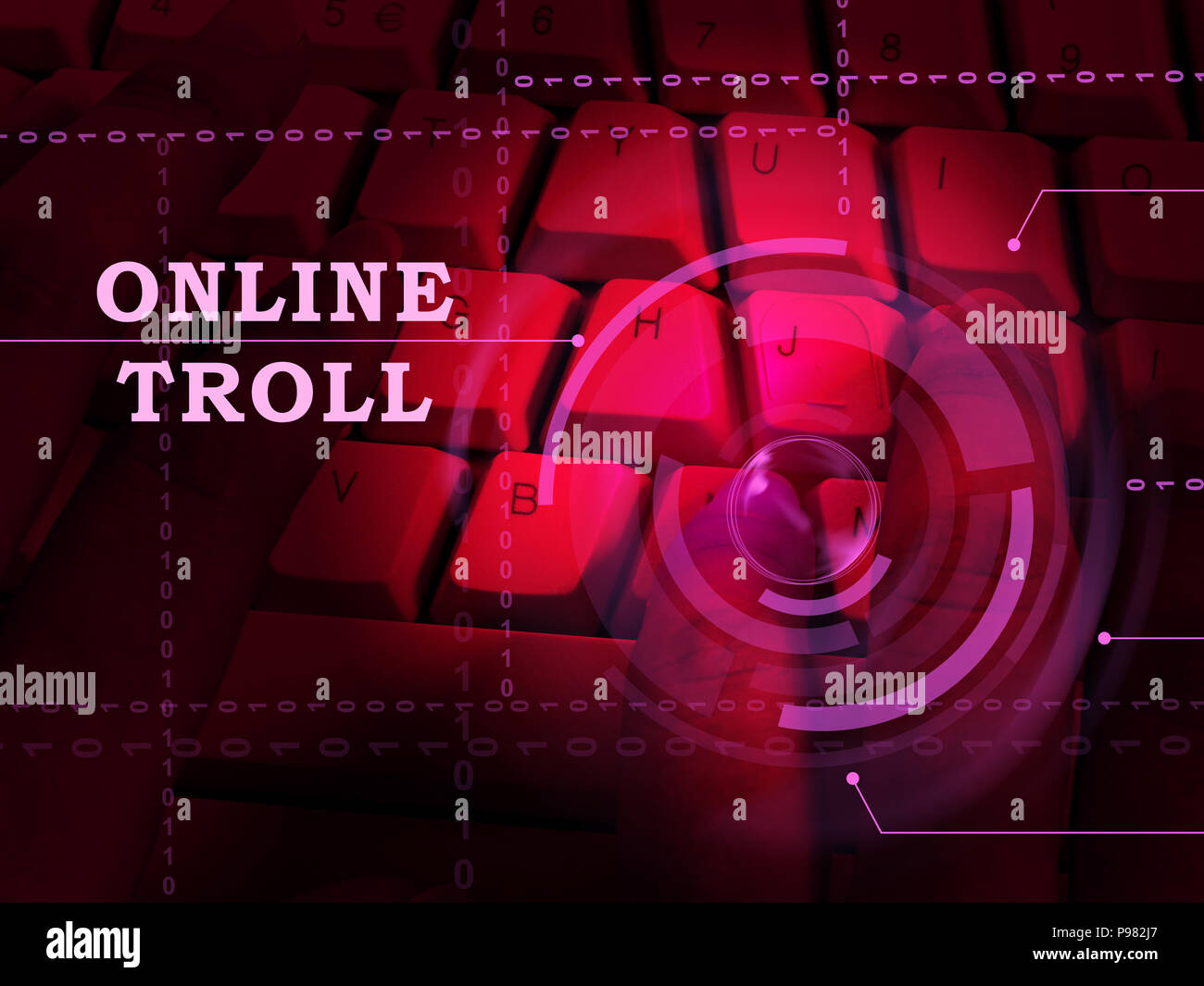 Online Troll unhöflich Sarkastisch Bedrohung 3d-Abbildung zeigt Cyberspace Bully Taktiken von Trolling Cyber Raubtiere Stockfoto