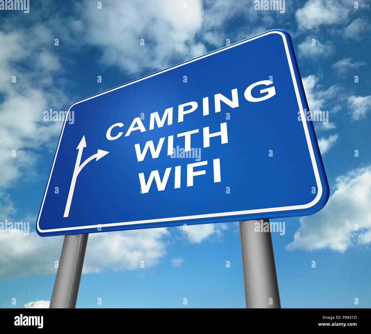 Wlan Camping Internetzugang außerhalb der 3D-Abbildung bedeutet Tourist Travel Campingplatz Hotspot und Ferienhäuser Campingplatz Signal Stockfoto