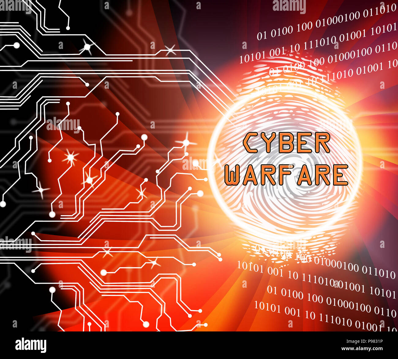Cyber Warfare Hacking Angriff Bedrohung 2d-Abbildung zeigt Regierung Internet Überwachung oder geheime Online Targeting Stockfoto