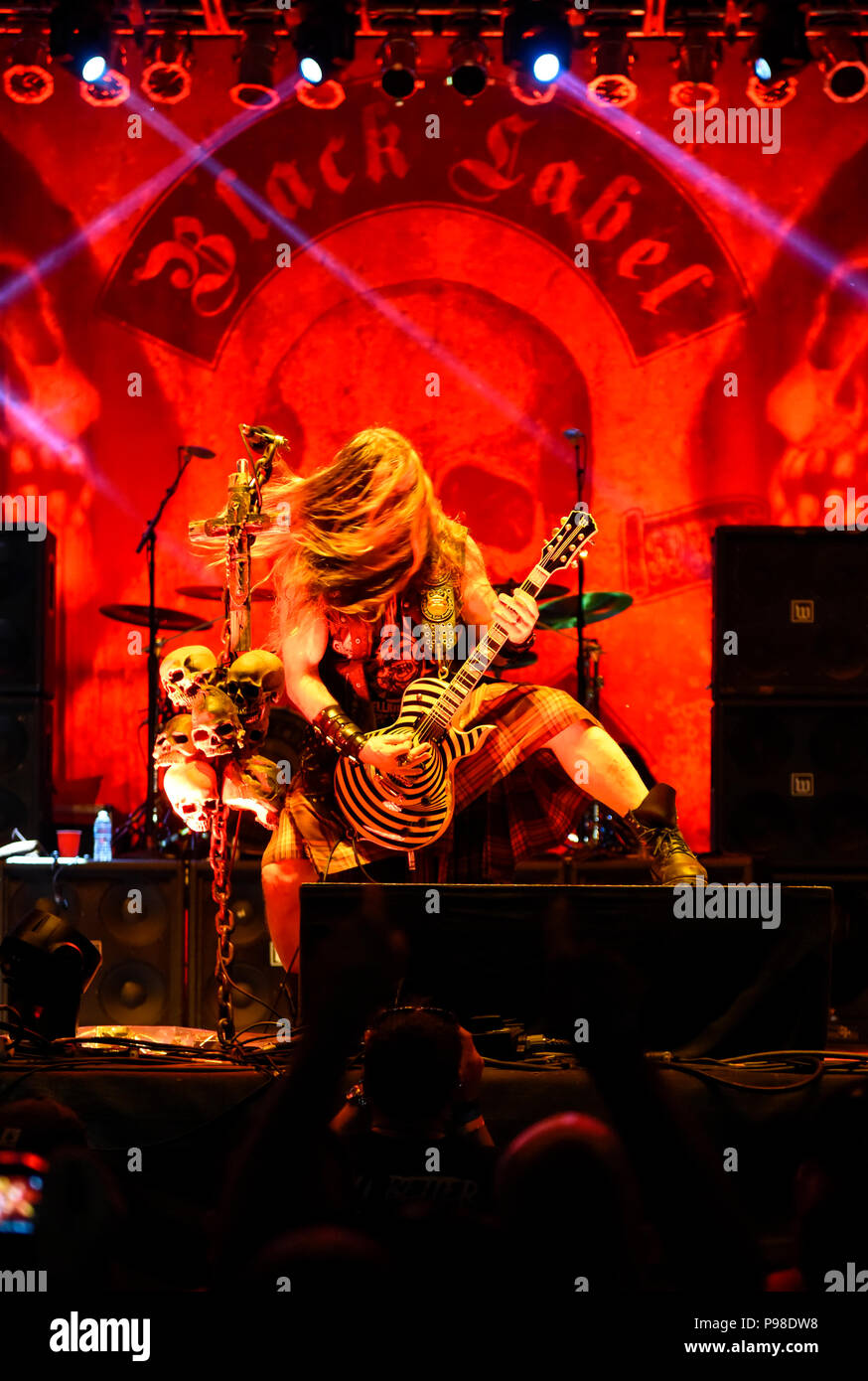 Mansfield Ohio, Juli 15, 2018, Zakk Wylde von Black Label Society bei Inkarceration Heavy Metal Musik und Tatoo Festival, Photo Credit: Ken Howard/Alamy leben Nachrichten Stockfoto