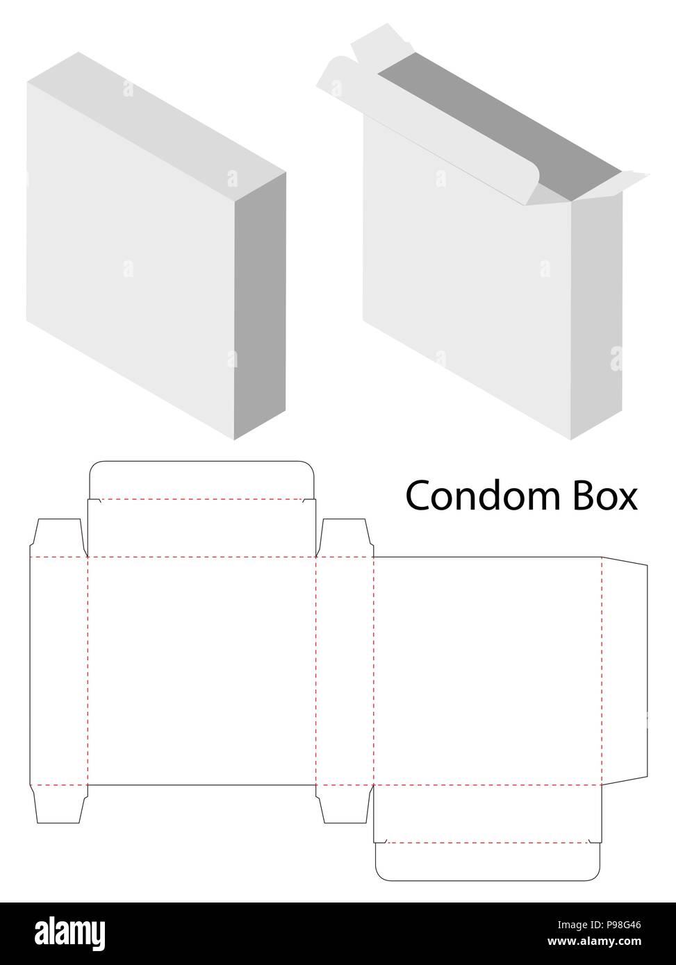 Weiß Kondom box Mockup mit dieline Vorlage Stock Vektor