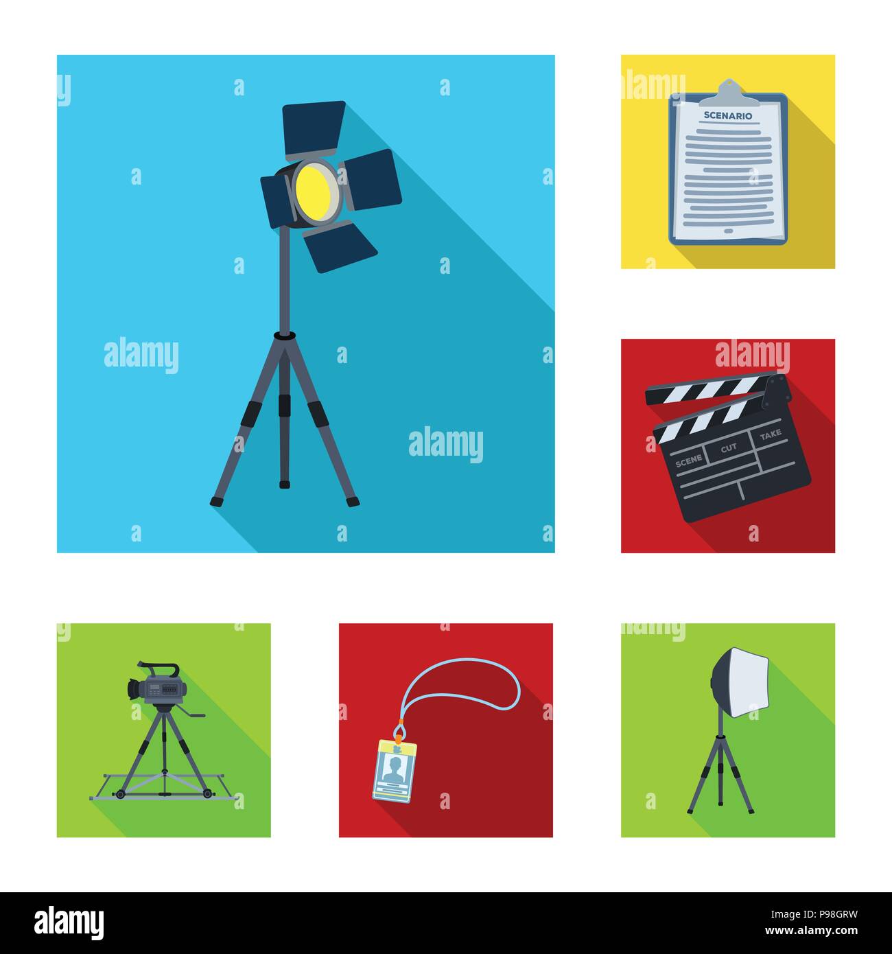 Der Film flach Symbole im Set Sammlung für Design. Attribute und Ausrüstung vektor Symbol lieferbar Abbildung. Stock Vektor