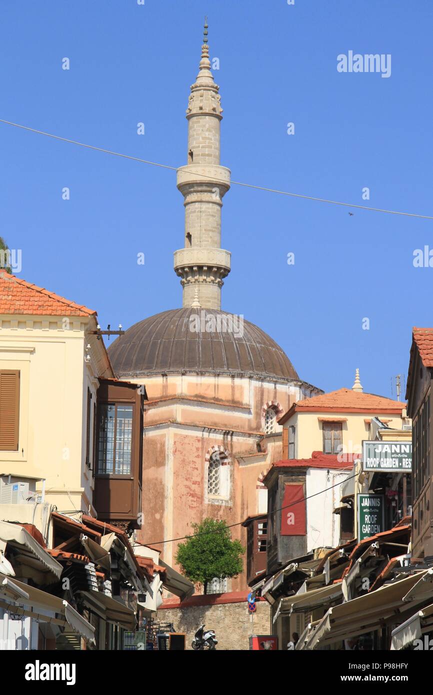 Minarett der Moschee von Suleyman, Rhodos Stockfoto