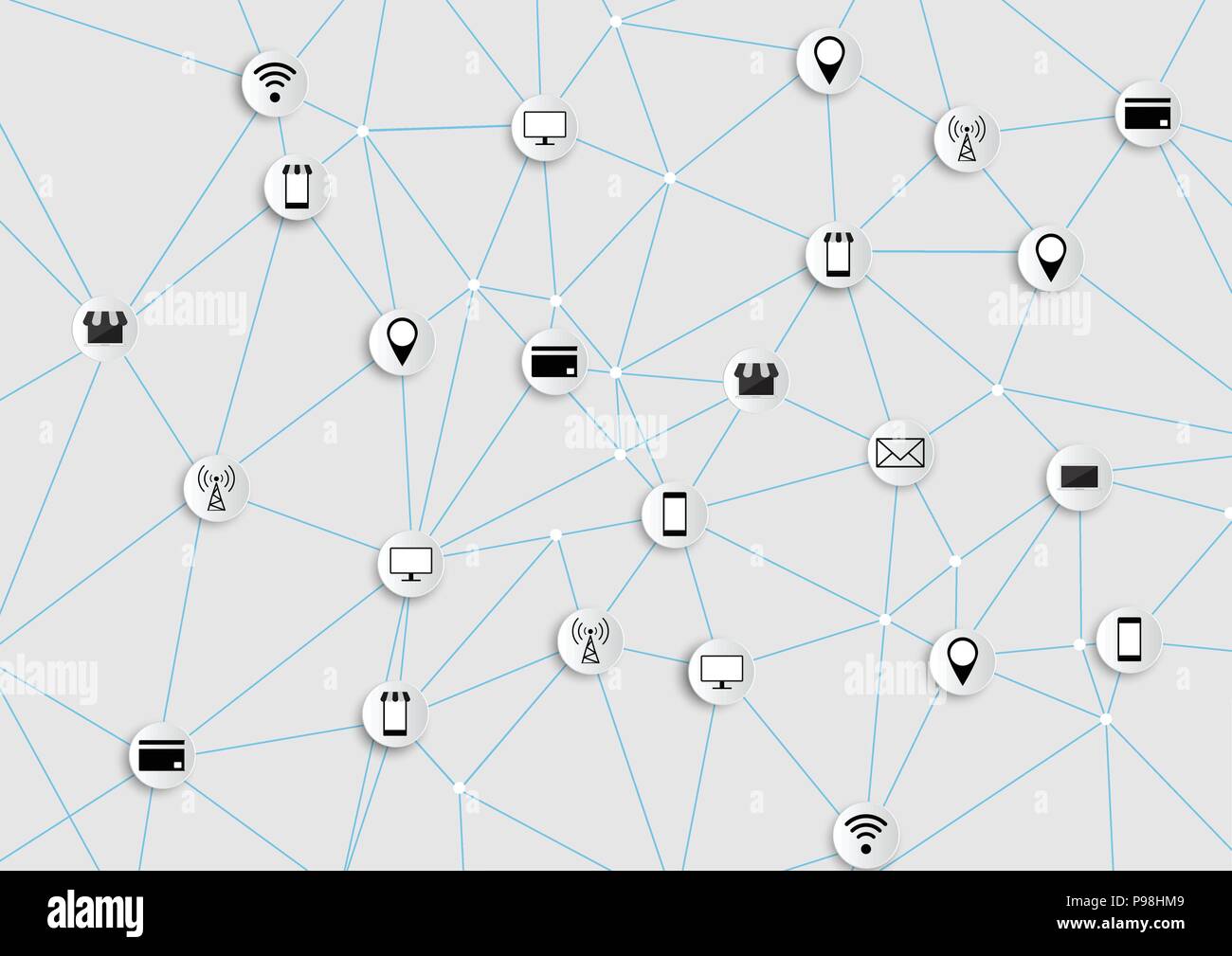 Technology Network. Wachstum Hintergrund mit Papier, Kreise, Flachbild Symbole integrieren. Verbunden Symbole für Digitale, Verbindung, Kommunikation, Social Media und Stock Vektor