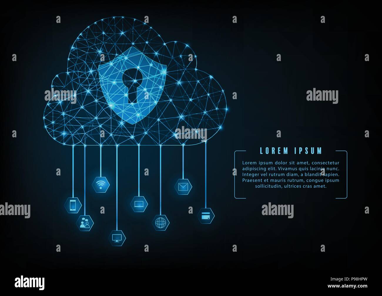 Internet Cloud Data Security Konzept mit Schlüsselloch Symbol auf digitale Daten Hintergrund. Zeigt cyber Daten oder Informationen Privatsphäre Idee. Blue abstract h Stock Vektor