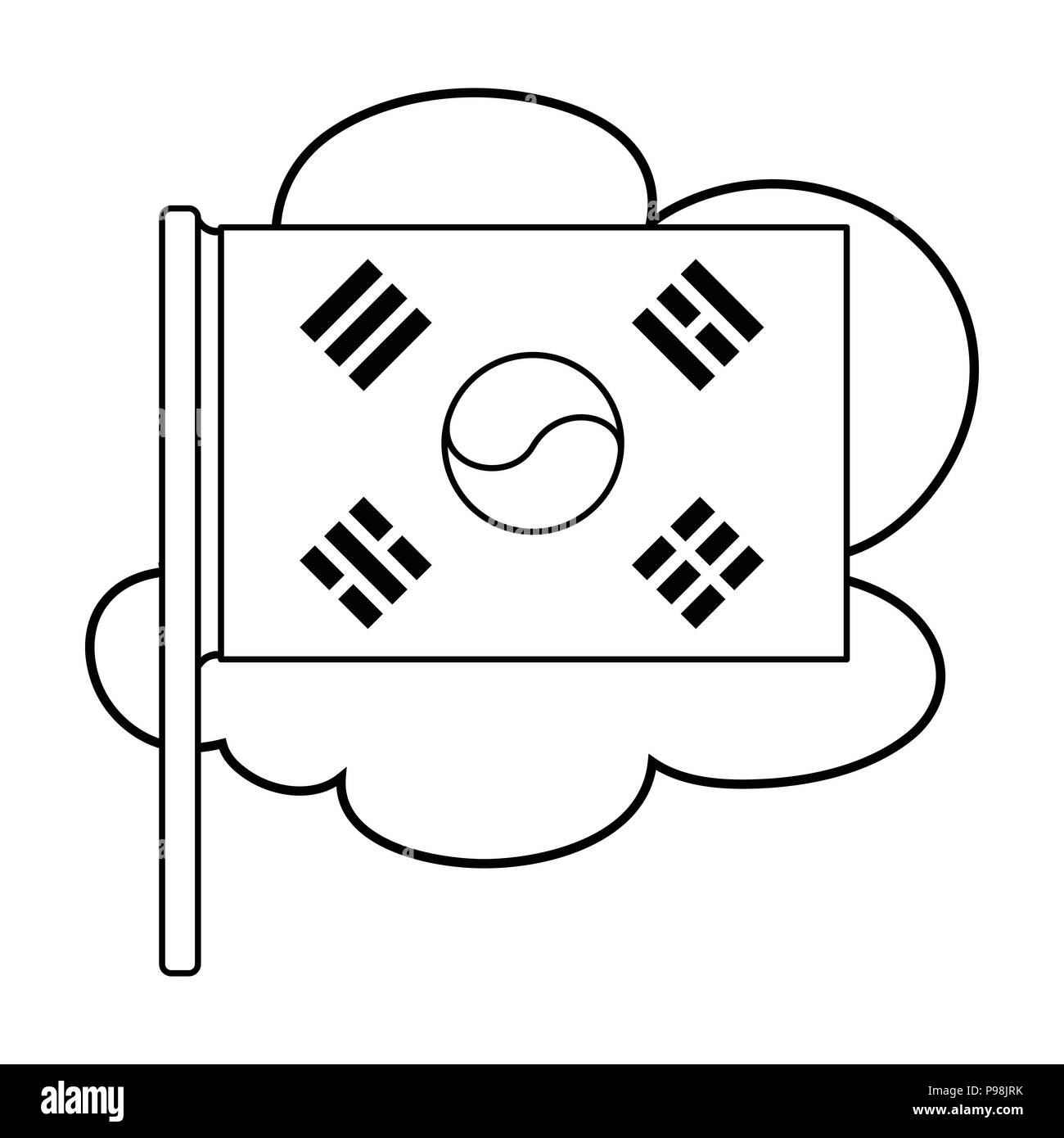 Flagge von South Korea Symbol in der gliederungsansicht Stil auf weißem Hintergrund. Südkorea symbol Vektor Illustration. Stock Vektor