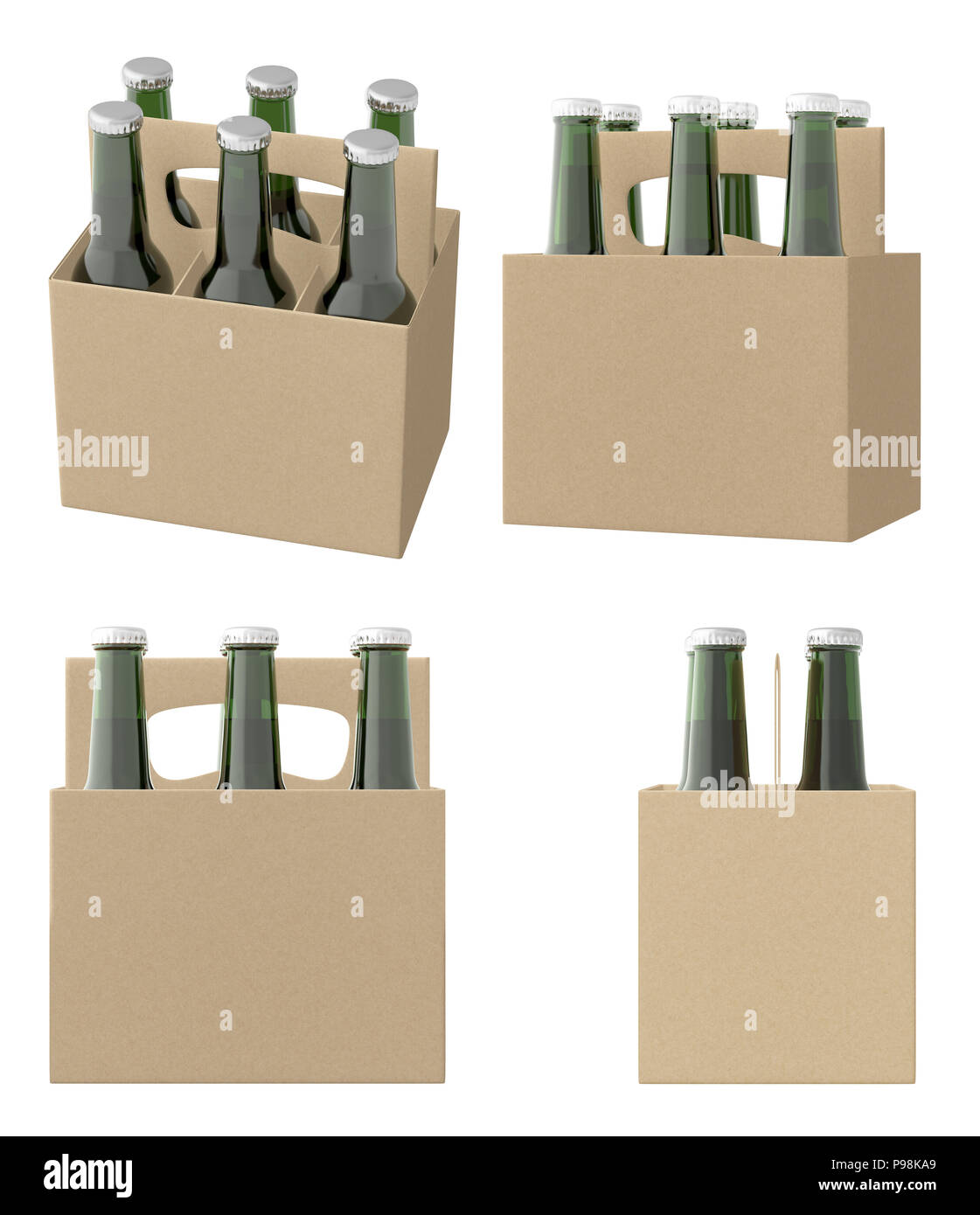Eingestellt von leeren Karton Bier Verpackung mit grünen Flaschen auf