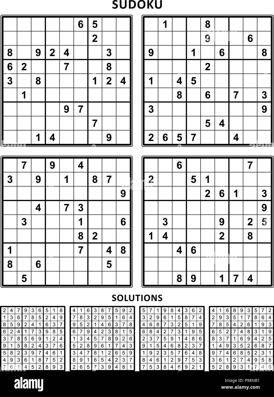 Vier Sudoku Rätsel der komfortablen (leicht, aber nicht sehr einfach), auf  A4- oder Letter-Format Seite mit Margen, geeignet für große Bücher drucken.  Set 13 Stock-Vektorgrafik - Alamy