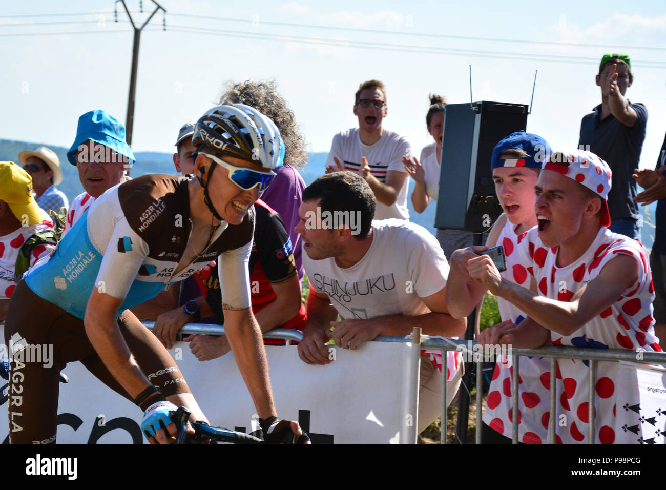 Tour de France 2018. Stufe 6. Brest, Mur-de-Bretagne. In den letzten Kilometer der 181 km Strecke, die eine durchschnittliche Steigung von 6,9 %. Stockfoto