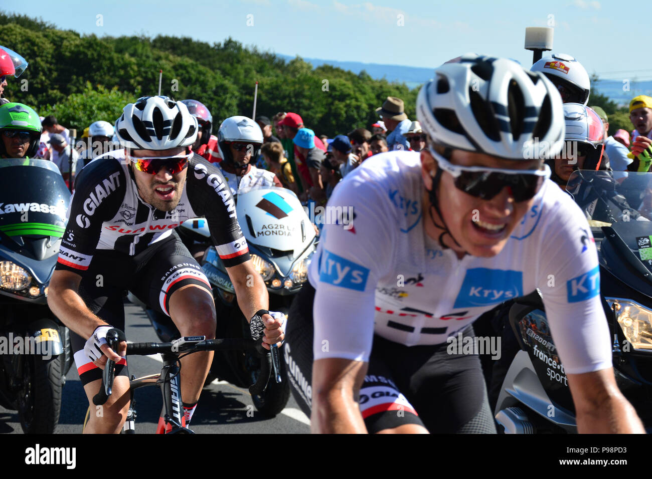 Tour de France 2018. Stufe 6. Brest, Mur-de-Bretagne. In den letzten Kilometer der 181 km Strecke, die eine durchschnittliche Steigung von 6,9 %. Stockfoto