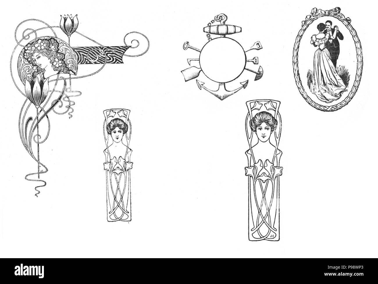 Alte Abbildungen aus den 1900er Jahren. Jugendstil. Stockfoto