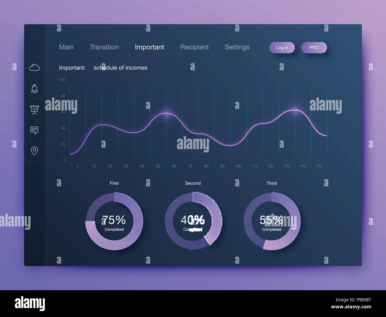 Dashboard Infografik Vorlage mit modernem Design die jährliche Statistik Diagramme. Elemente der Benutzeroberfläche Stock Vektor