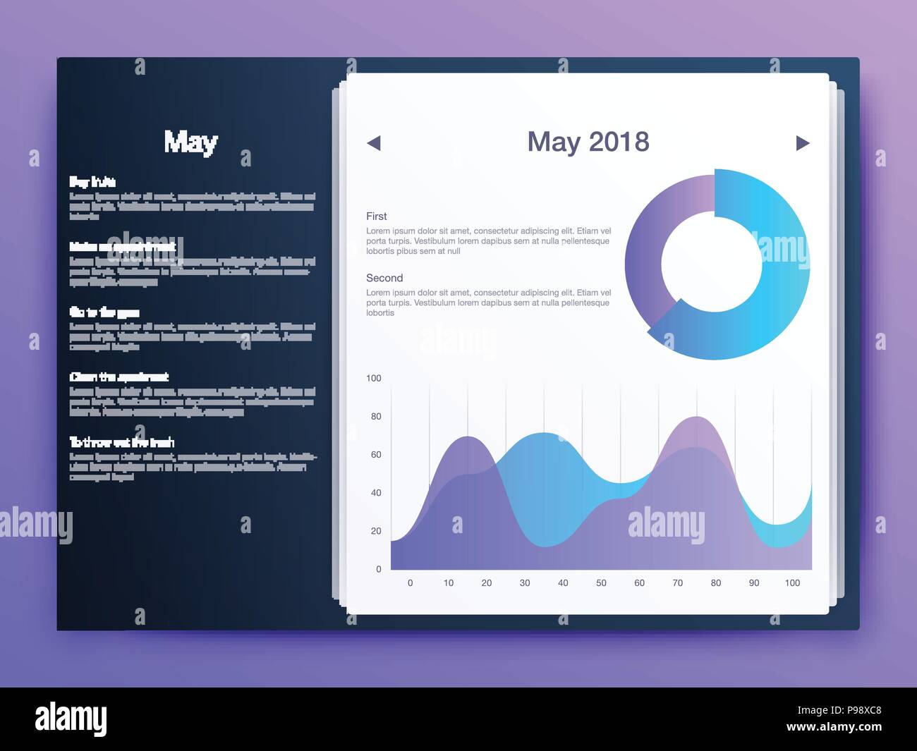 Dashboard Infografik Vorlage mit modernem Design die jährliche Statistik Diagramme. Elemente der Benutzeroberfläche Stock Vektor