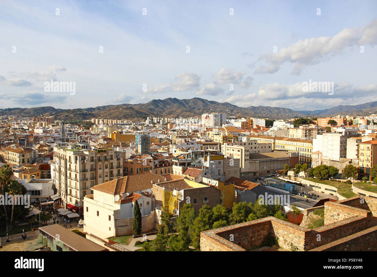 Luftbild von Alcazaba von Málaga, Spanien Stockfoto