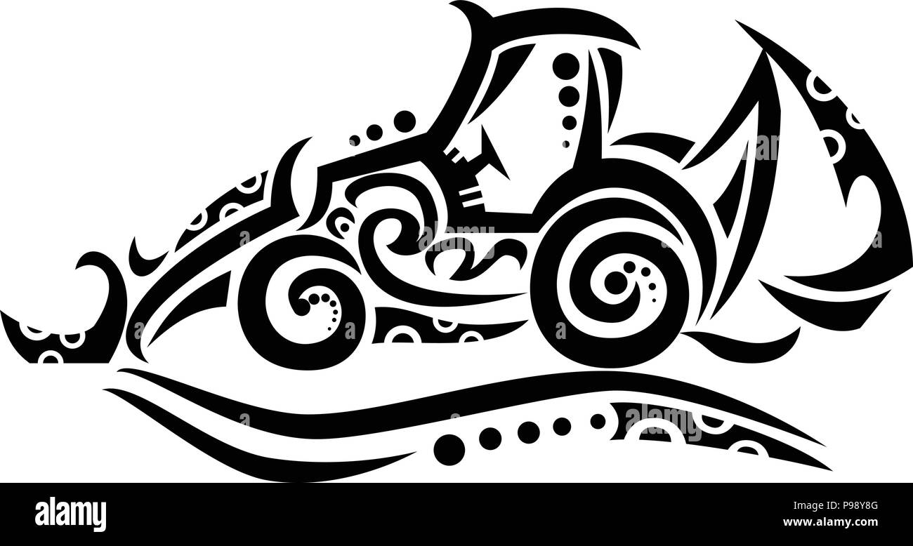 Tribal Tattoo Style Abbildung eines Tiefenlöffels, hintere Schauspieler oder Schauspielerin, eine Art von Erdbewegungsmaschinen, oder mechanische Digger, bestehend aus einem Graben Stock Vektor