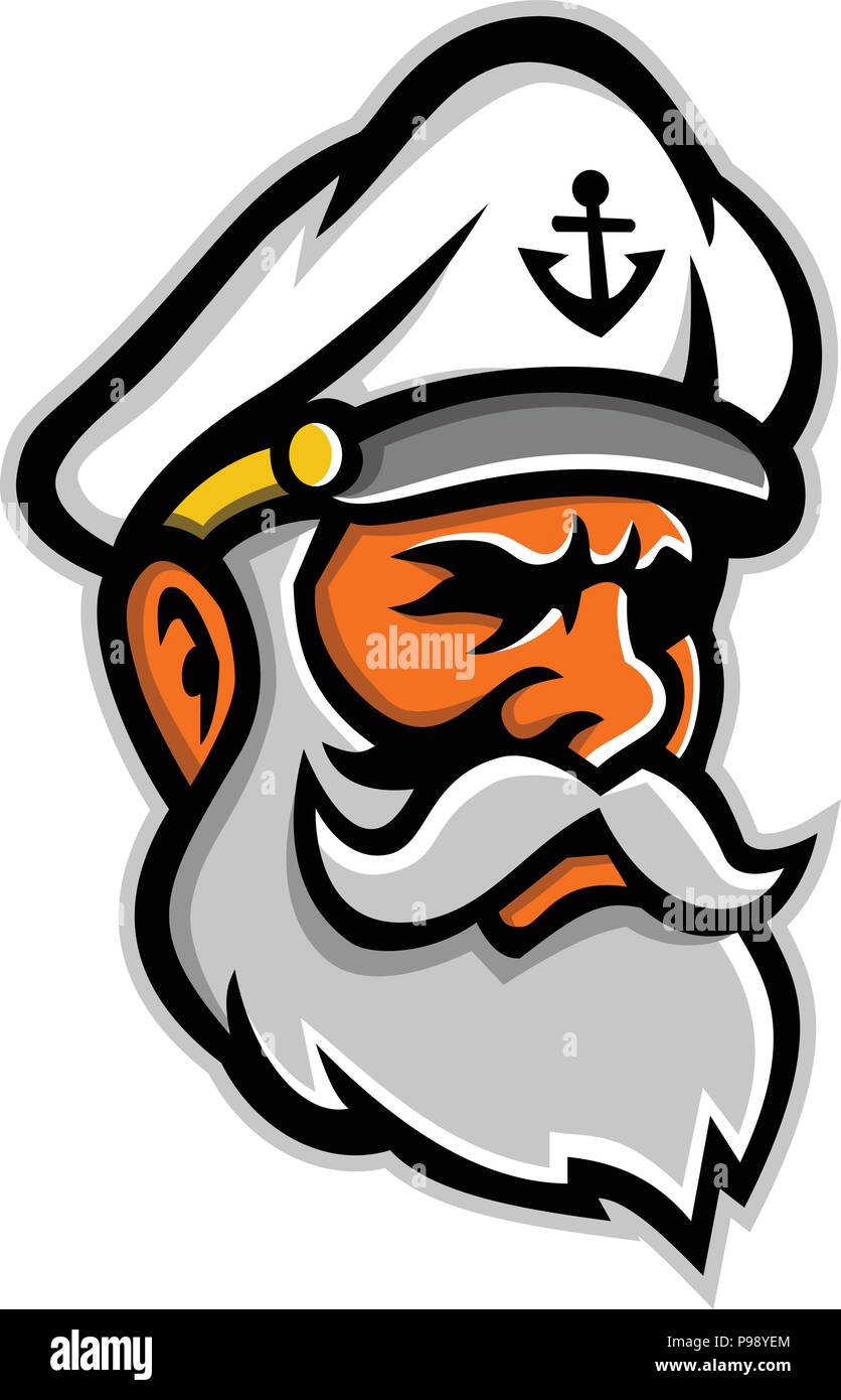 Maskottchen Symbol Abbildung: Leiter einer seadog oder Meer Hund, eine alte oder erfahrenen Kapitän, Matrose oder fischers von der Seite gesehen auf isolierten backgroun Stock Vektor