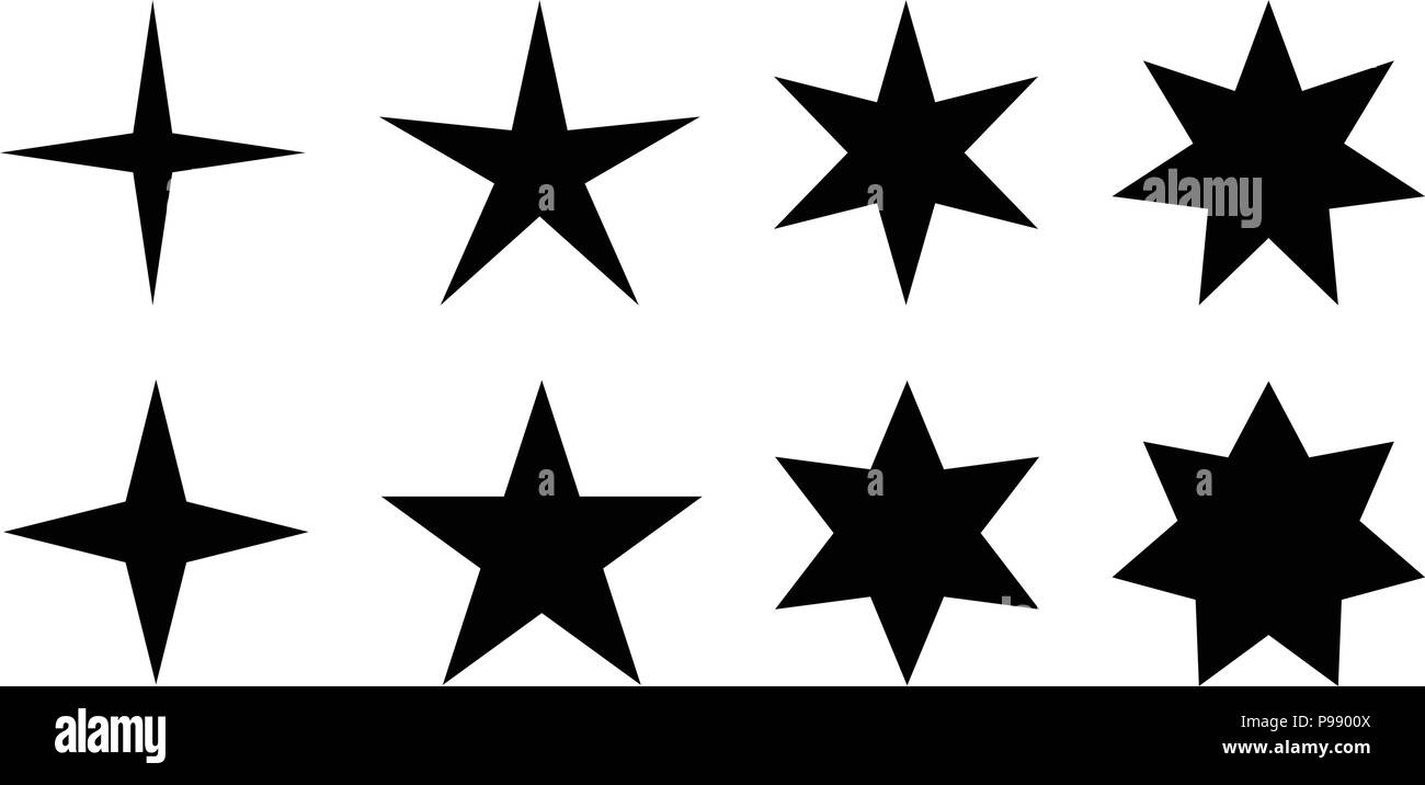 Simple Star. 4, 5, 6 und 7 hingewiesen Version mit zwei verschiedenen Winkeln. Stock Vektor