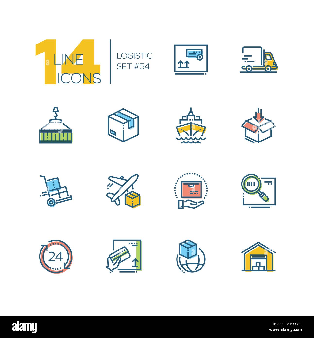 Logistik - bunte thin line Design Icons einstellen Stock Vektor