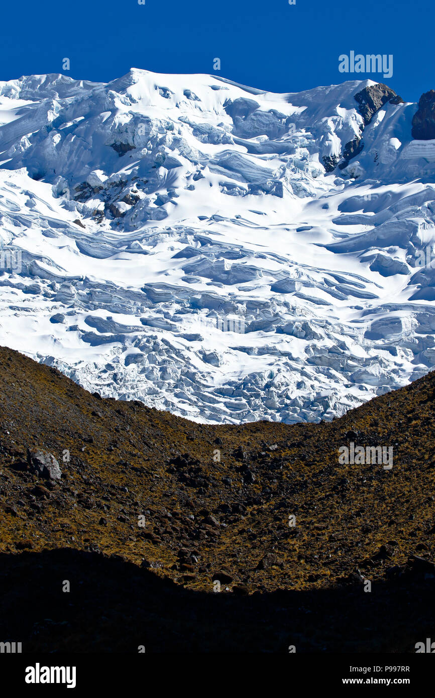 Detail der schneebedeckten huaytapallana und Grasland Stockfoto