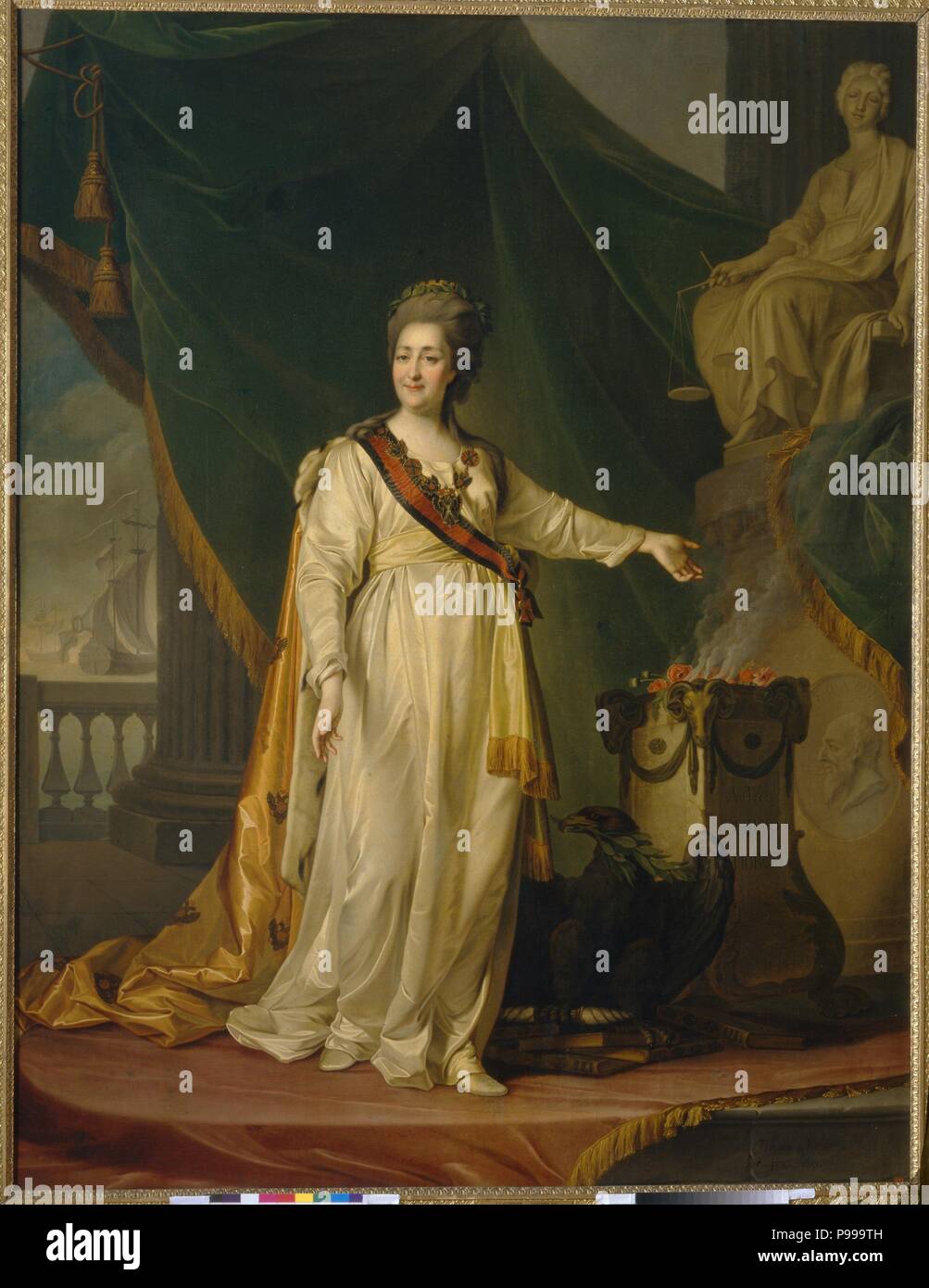 Katharina II. als Gesetzgeber im Tempel der Göttin der Gerechtigkeit. Museum: Staatliches russisches Museum, St. Petersburg. Stockfoto