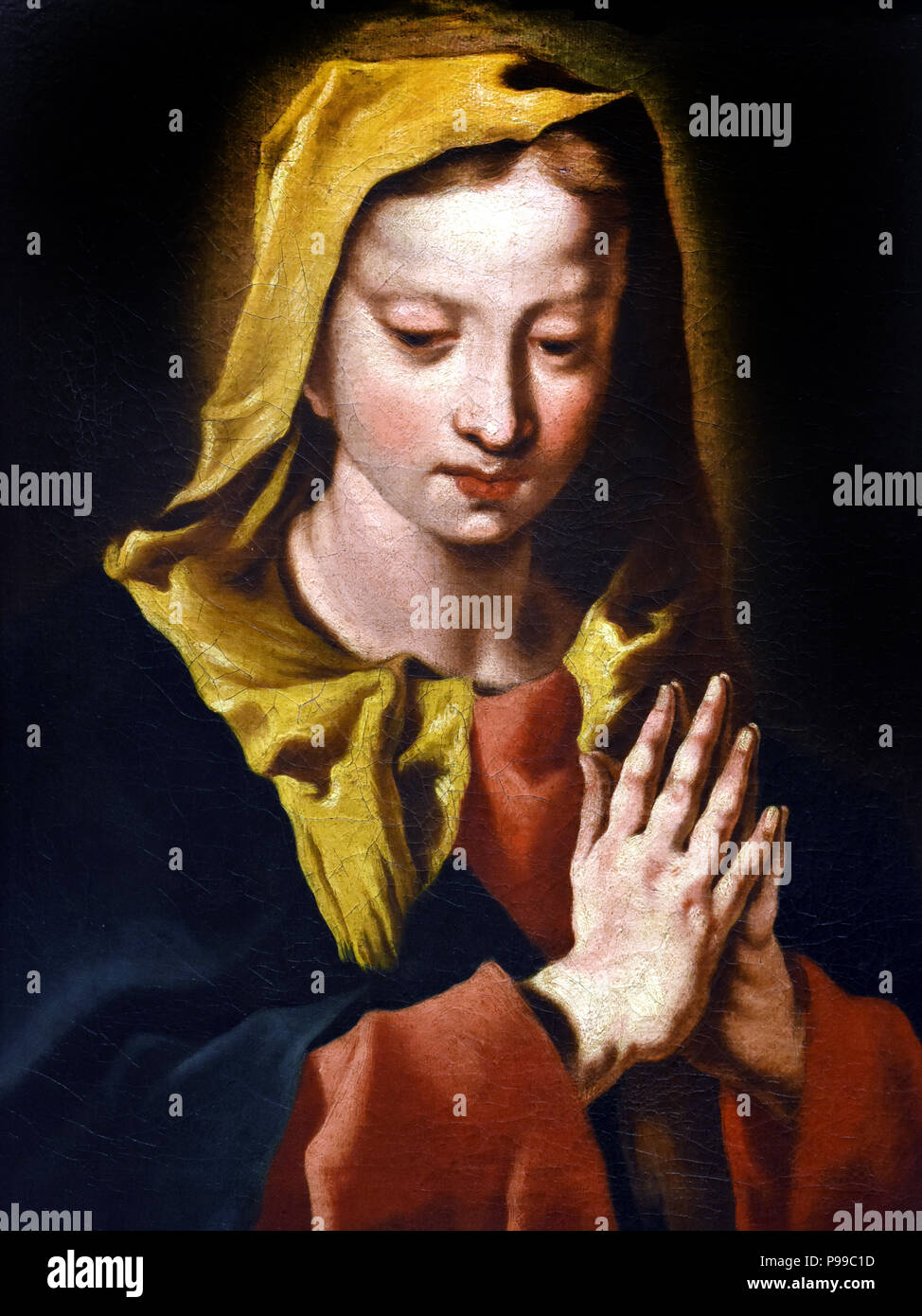 Jungfrau Maria von Nicolò Grassi - Nicola Grassi (1682-1748), italienischer Maler, aktiv in einem späten Barock oder Rokoko, Italien. Stockfoto