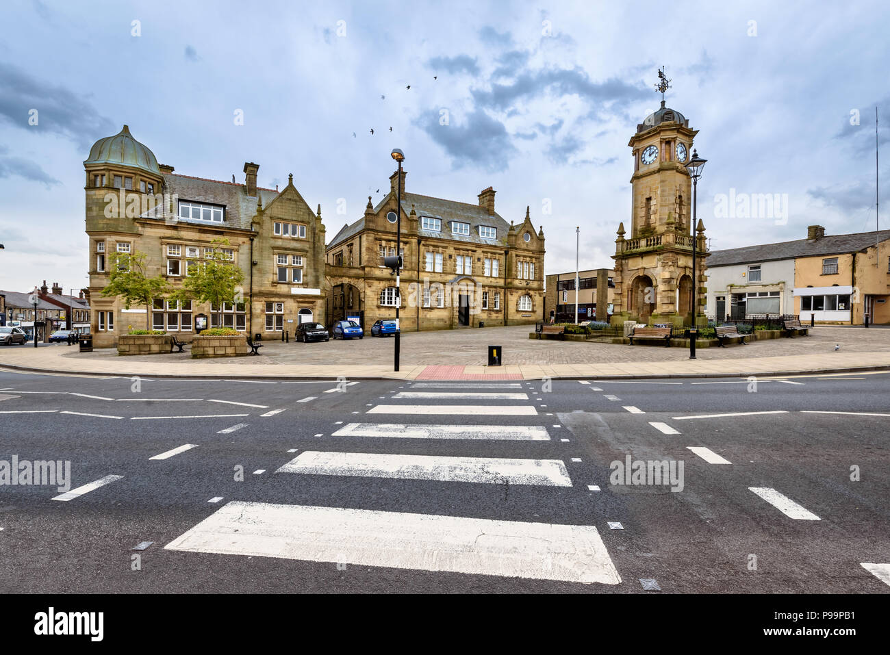 Town Clock in der Lancashire Marktstadt Great Harwood, Lancs, Großbritannien Stockfoto