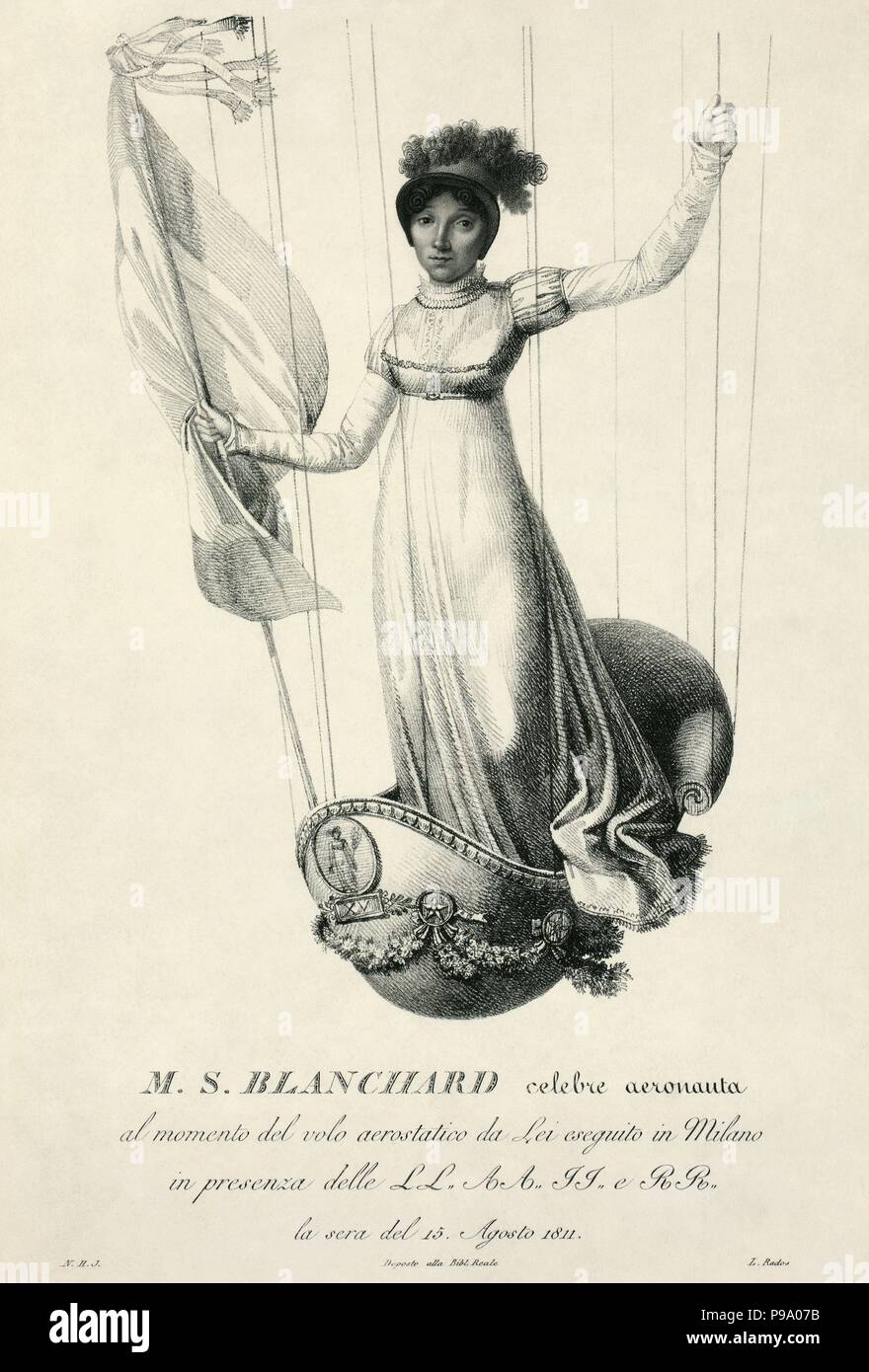 Portrait des Französischen ballonfahrer Sophie Blanchard (1778-1819) während ihrer Flucht in Mailand im Jahr 1811. Museum: private Sammlung. Stockfoto