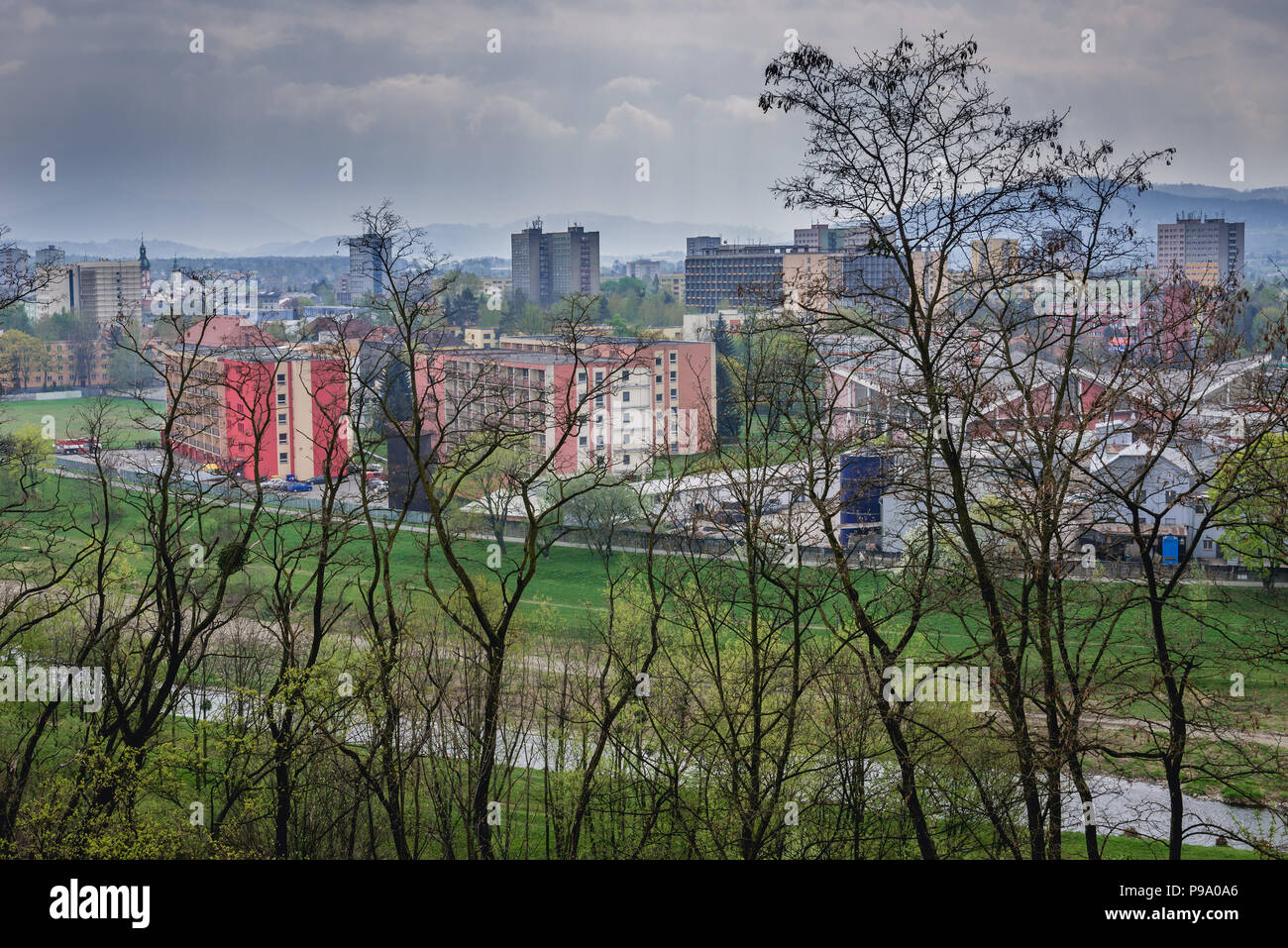 Aeerial Ansicht der Stadt Frýdek-Místek in der Mährisch-schlesischen Region der Tschechischen Republik Stockfoto