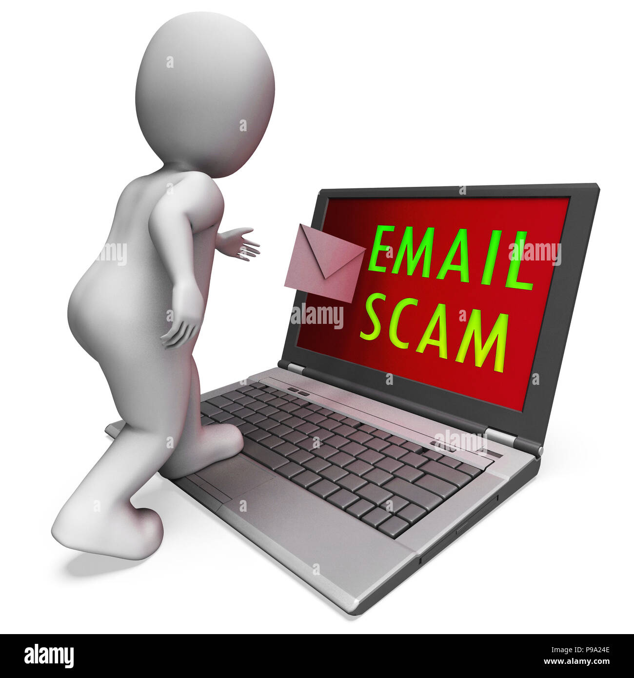 Phishing-E-Mail Identität Alert 3D Rendering Zeigt bösartige Diebstahl von Id und Bankverbindung durch Informationen Phish Stockfoto