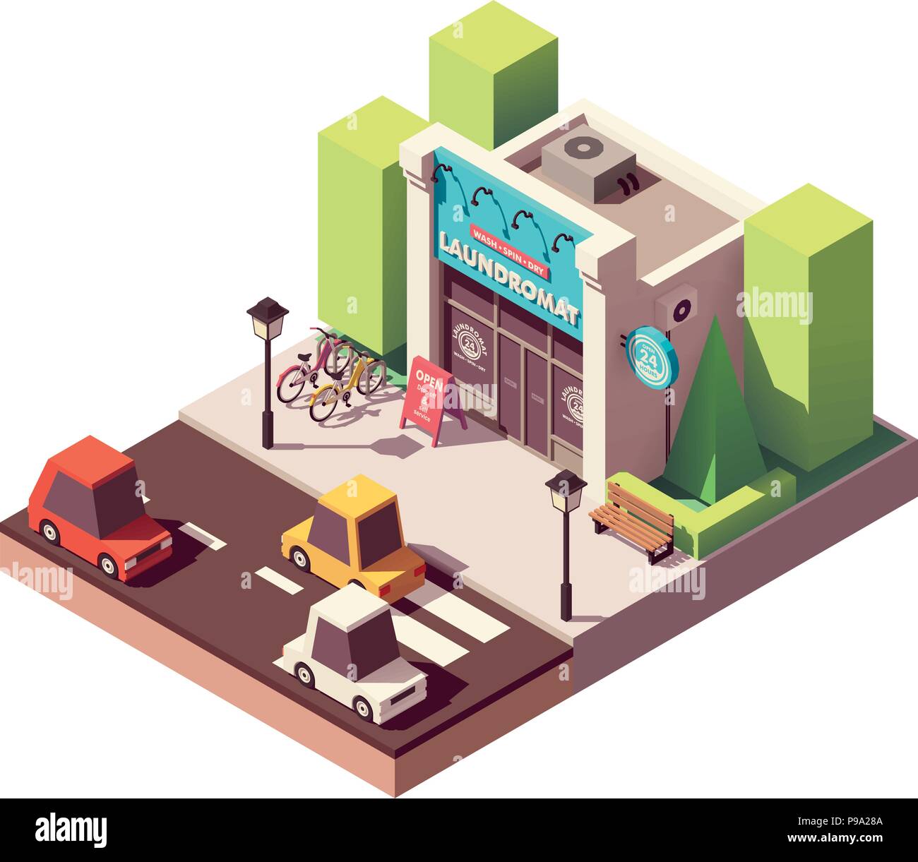 Vektor isometrische Waschsalon Stock Vektor